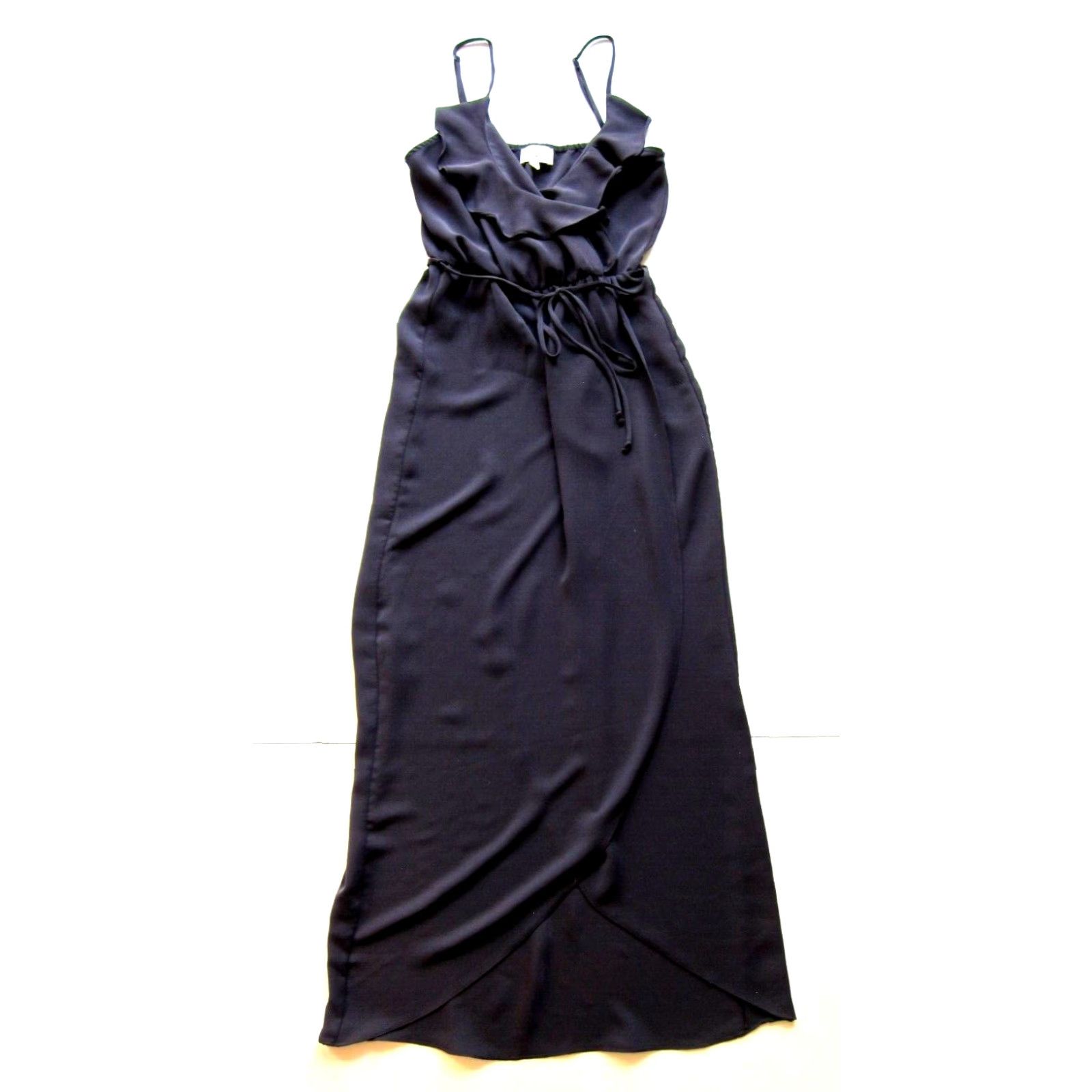 Vintage Everly Dress Medium Dark Brown Long Maxi V-Neck Stretch Ruffle Tank Slip Size M / US 6-8 / IT 42-44 - 2 Thumbnail