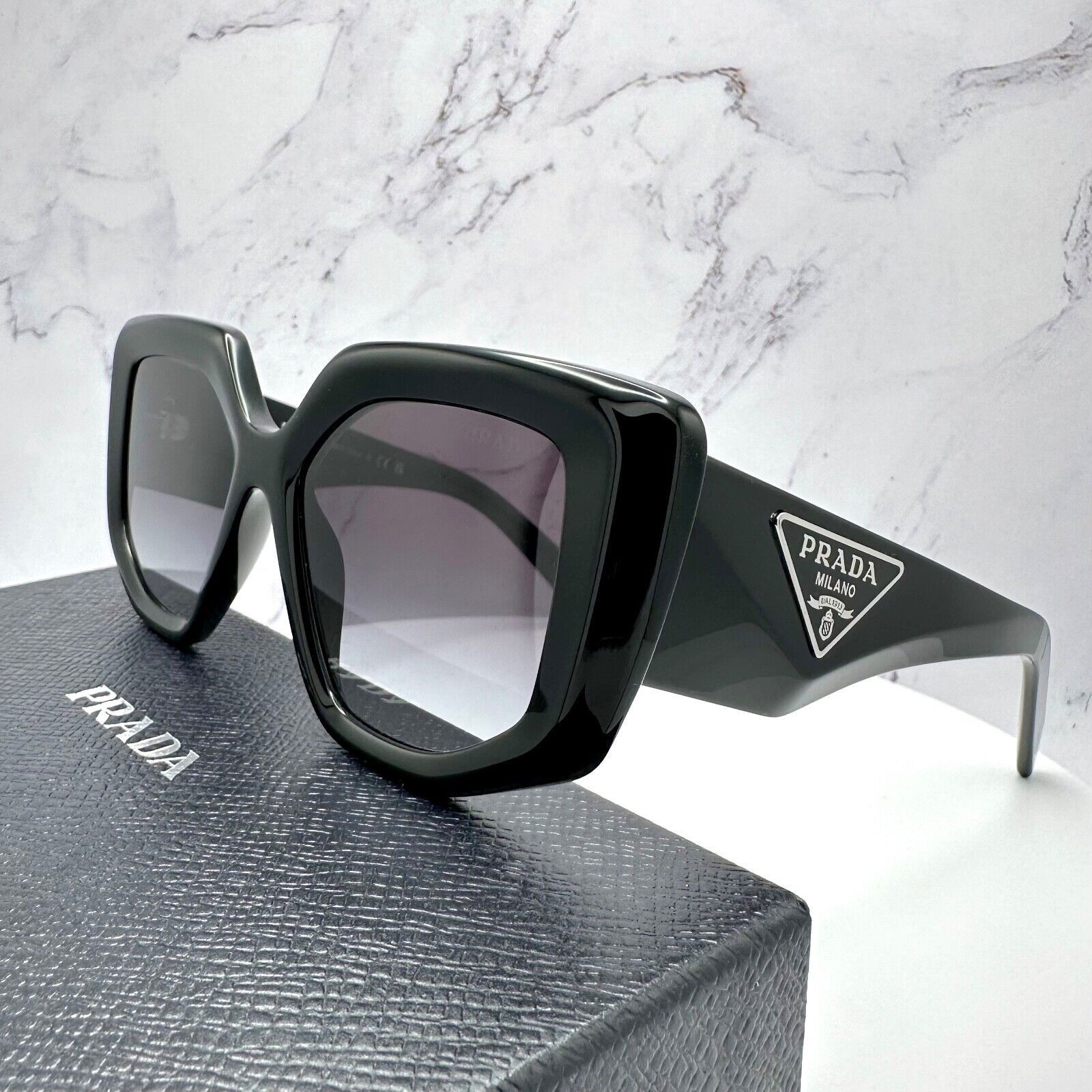 Prada Prada Sunglasses Black Square Oversized Triangle Logo Italy Size ONE SIZE - 14 Thumbnail