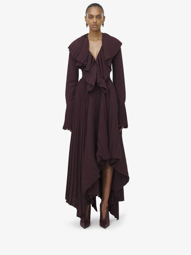 Alexander McQueen o1srvl11e0226 Asymmetric Pleated Skirt In Burgundy Size 25" / US 0 / IT 36 - 2 Thumbnail