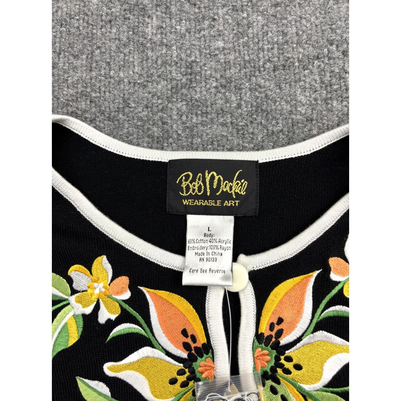 Bob Mackie Bob Mackie Wearable Art Cardigan Womens Large Black Floral Embroidered Sweater Size L / US 10 / IT 46 - 2 Thumbnail