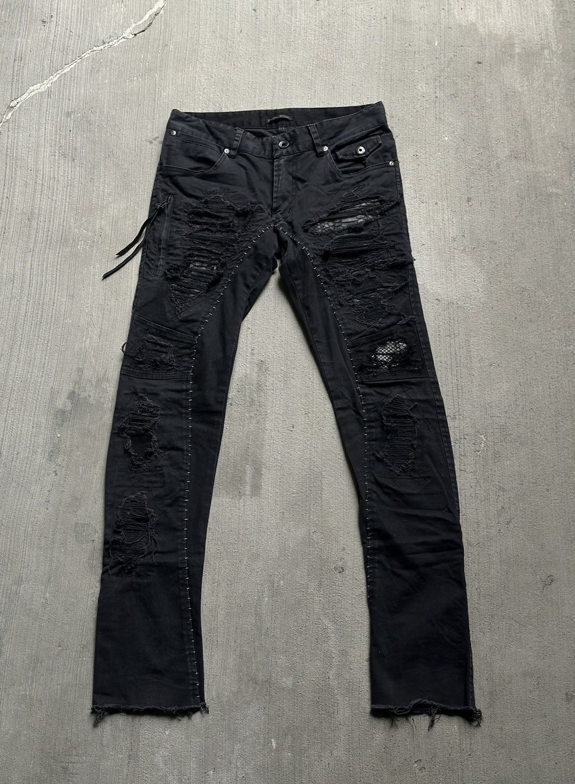 image of 14Th Addiction x If Six Was Nine Kmrii Crush Leather Repair Denim in Black, Men's (Size 29)