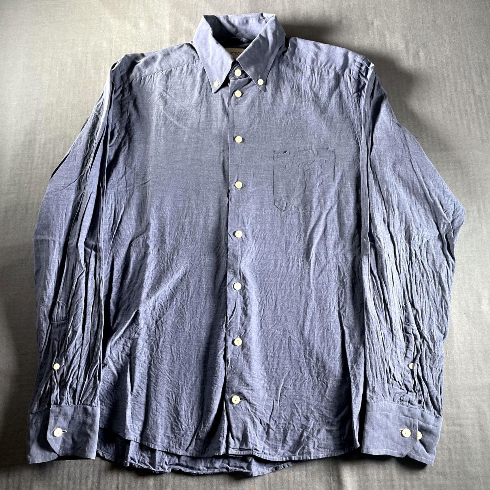 Eton Eton Shirt Mens Medium Blue Chambray Button-Down Collar 100% Cotton Long Sleeve Pocket Regular Fit Size US M / EU 48-50 / 2 - 4 Thumbnail