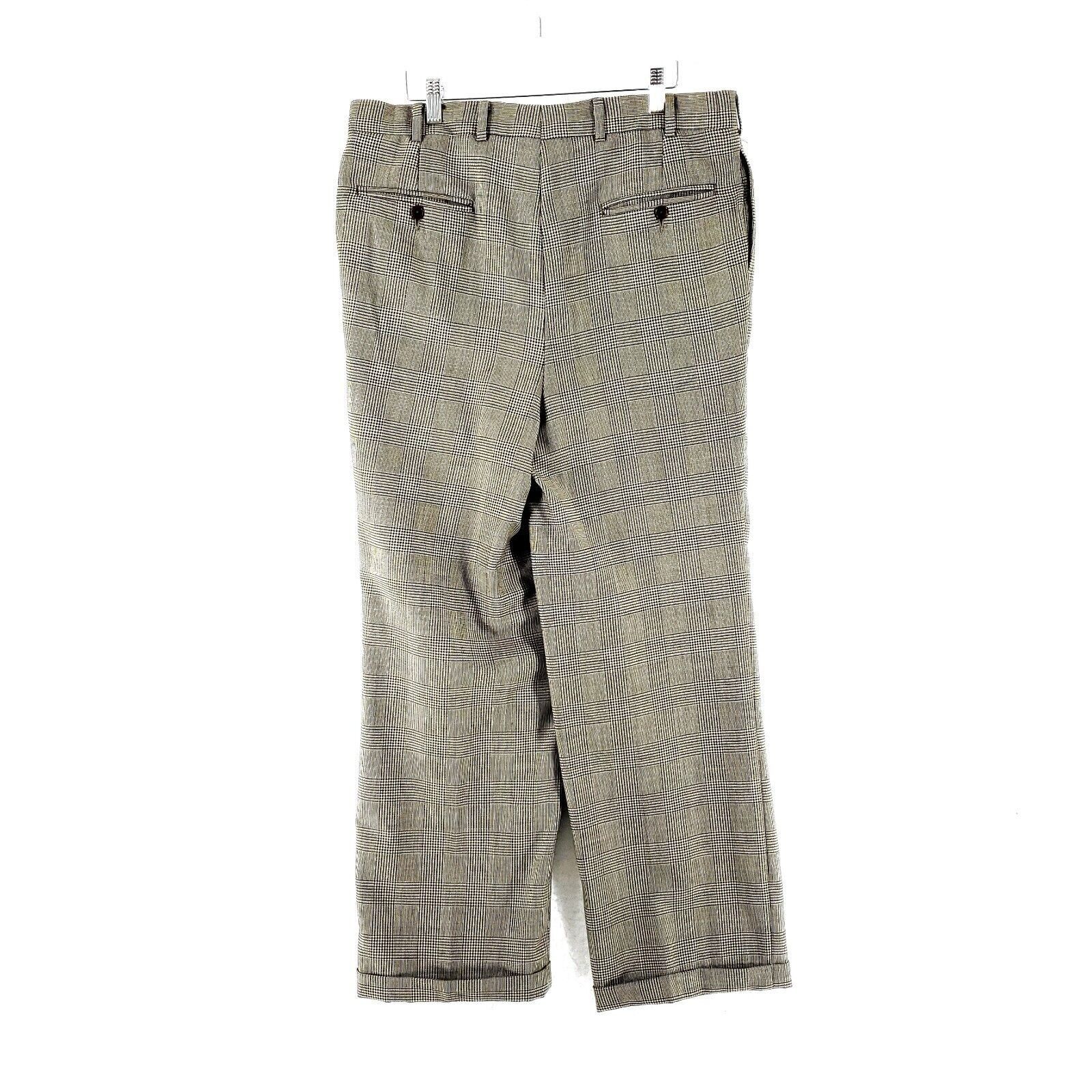 Nautica Nautica Worsted Wool Glen Plaid Tan Black High Rise Pleat Cu Size 34R - 2 Thumbnail