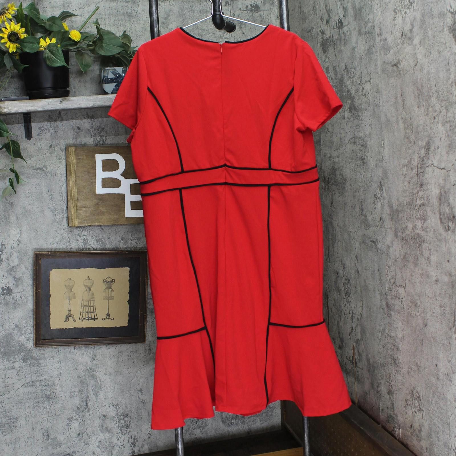 Other Nwt Ny Collection Sleeve Piped Detail Dress Red / Black 1x Size XL / US 12-14 / IT 48-50 - 2 Thumbnail