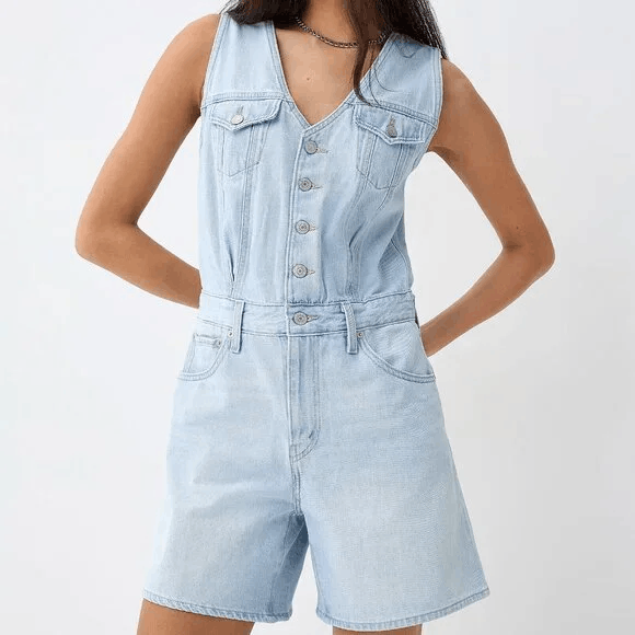 Levi's Levi's Denim Light Wash Faded Shortalls Overall Romper Size 26" / US 2 / IT 38 - 1 Thumbnail