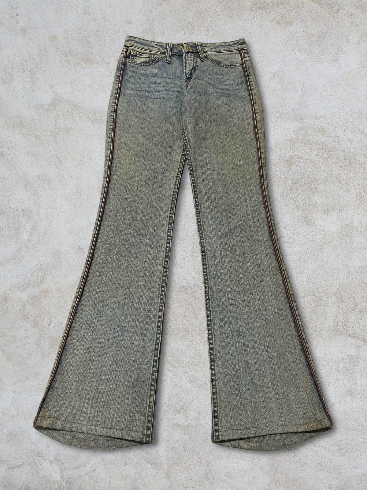 Nude Bad Girl Nuve Fade Wash Wax And Leather Style Flare Jeans Size 26" / US 2 / IT 38 - 6 Thumbnail