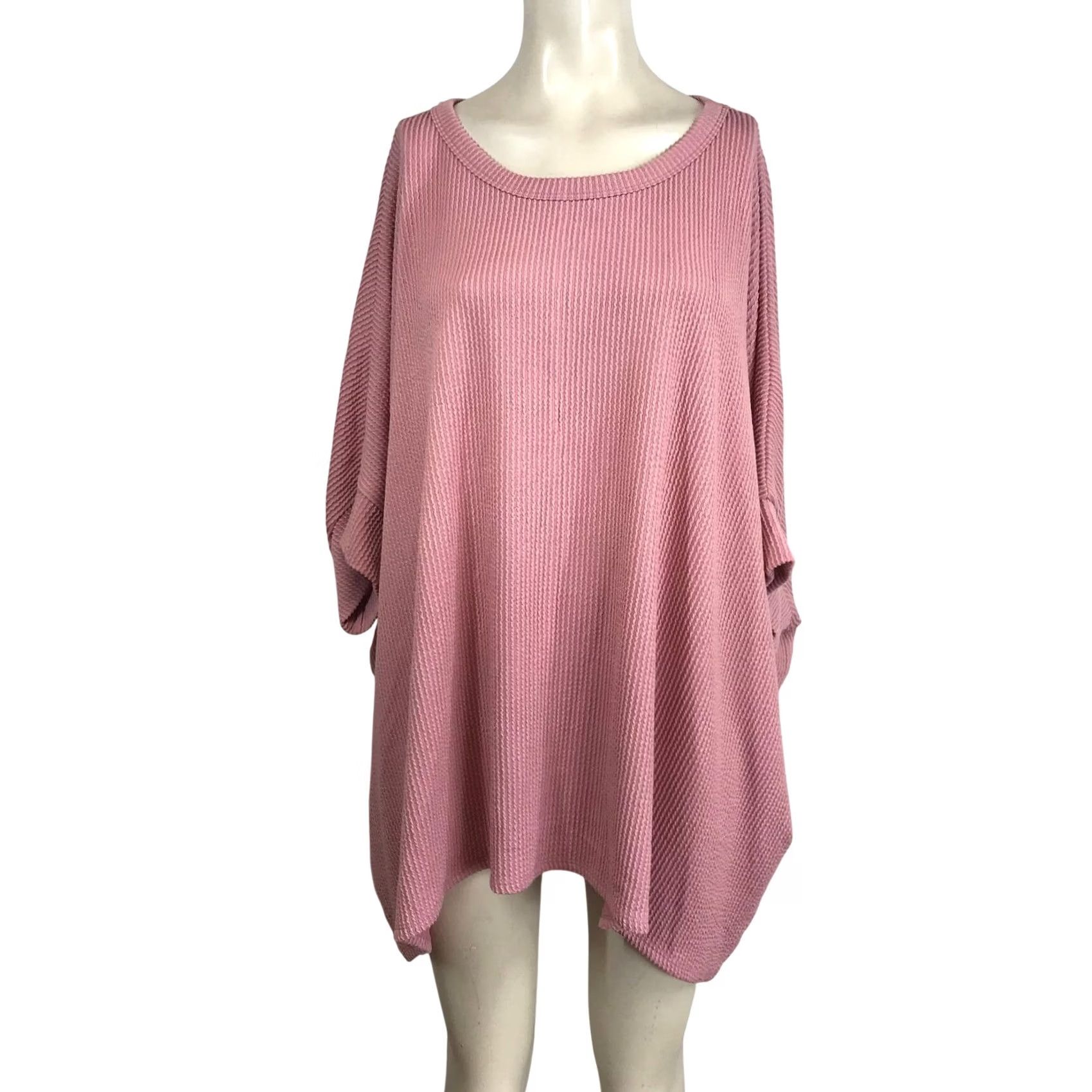 Vintage VINTAGE ANDREE BY UNIT Pink Waffle Knit Oversized Dolman Sleeve Top 2X 3X Size XXL / US 16-18 / IT 52-54 - 2 Thumbnail