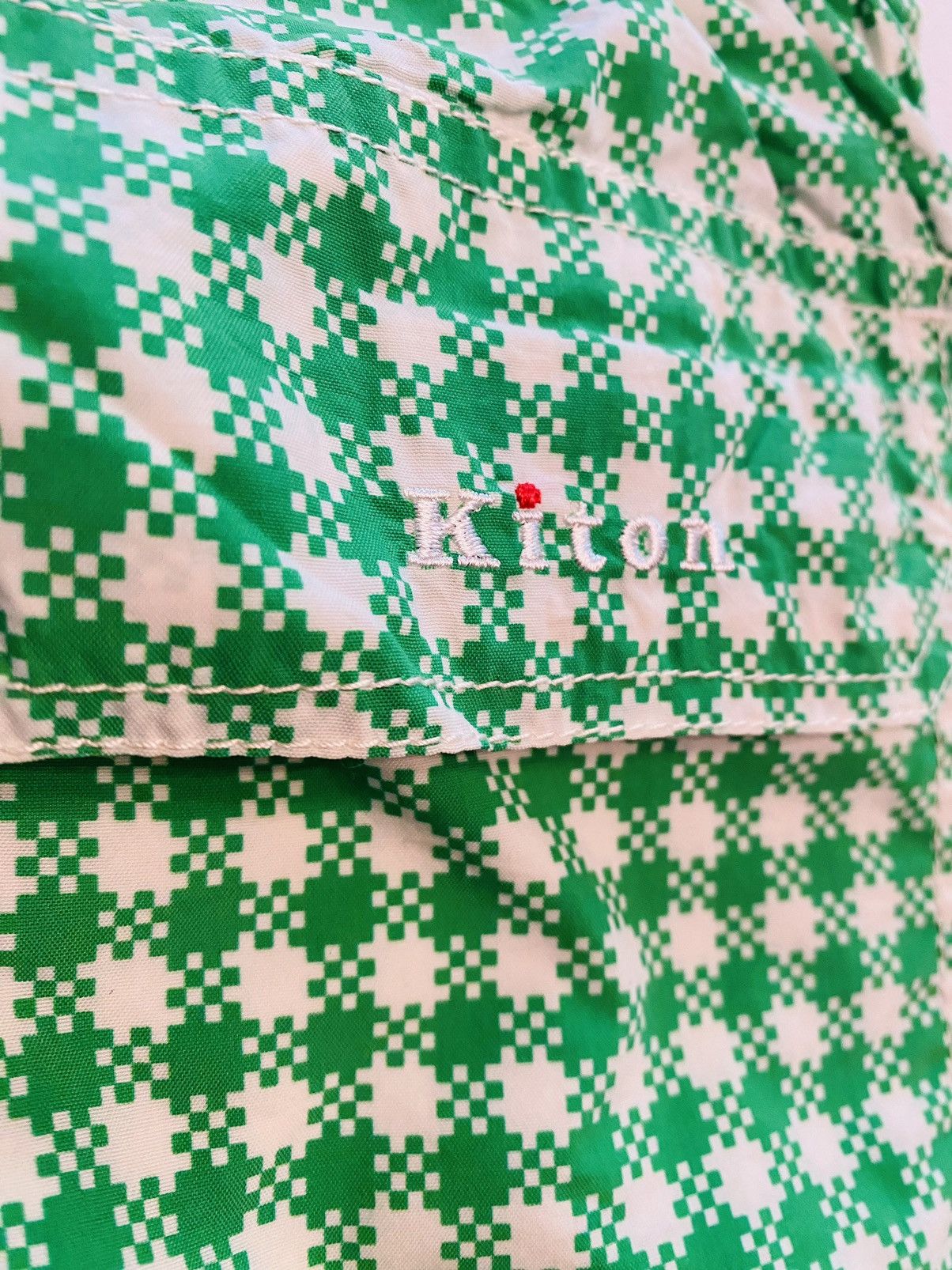 Kiton Kiton 🇮🇹 Green Gingham Check Logo Resort Swim Shorts Lg NWT Size US 36 / EU 52 - 2 Thumbnail