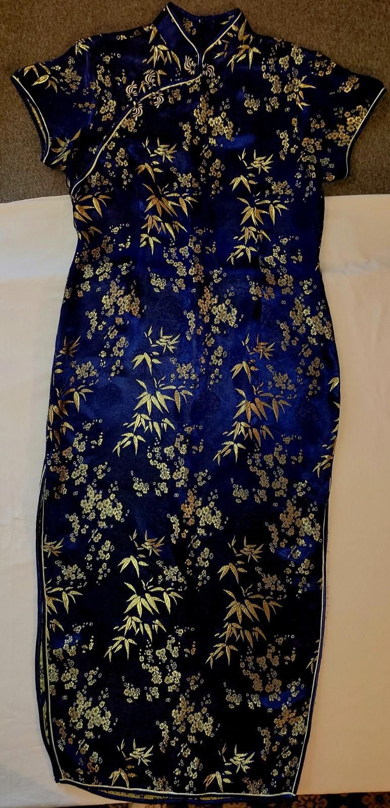 Hilditch & Key KEY women's MED. blue & gold asian style long dress zip back Size M / US 6-8 / IT 42-44 - 1 Thumbnail