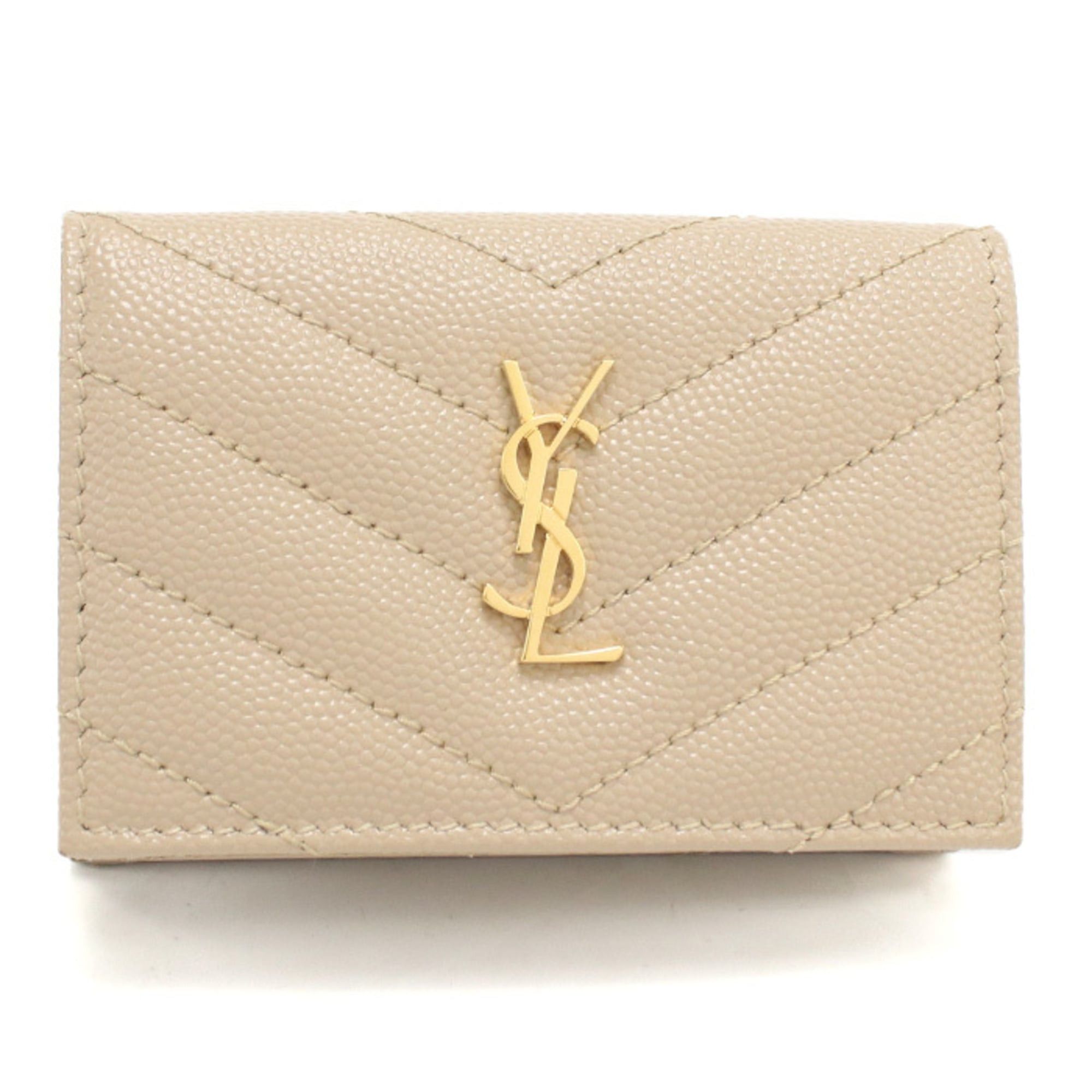 Saint Laurent Paris SAINT LAURENT Tri-fold Wallet 668274 Tiny Monogram Origami Women's Beige Size ONE SIZE - 1 Thumbnail