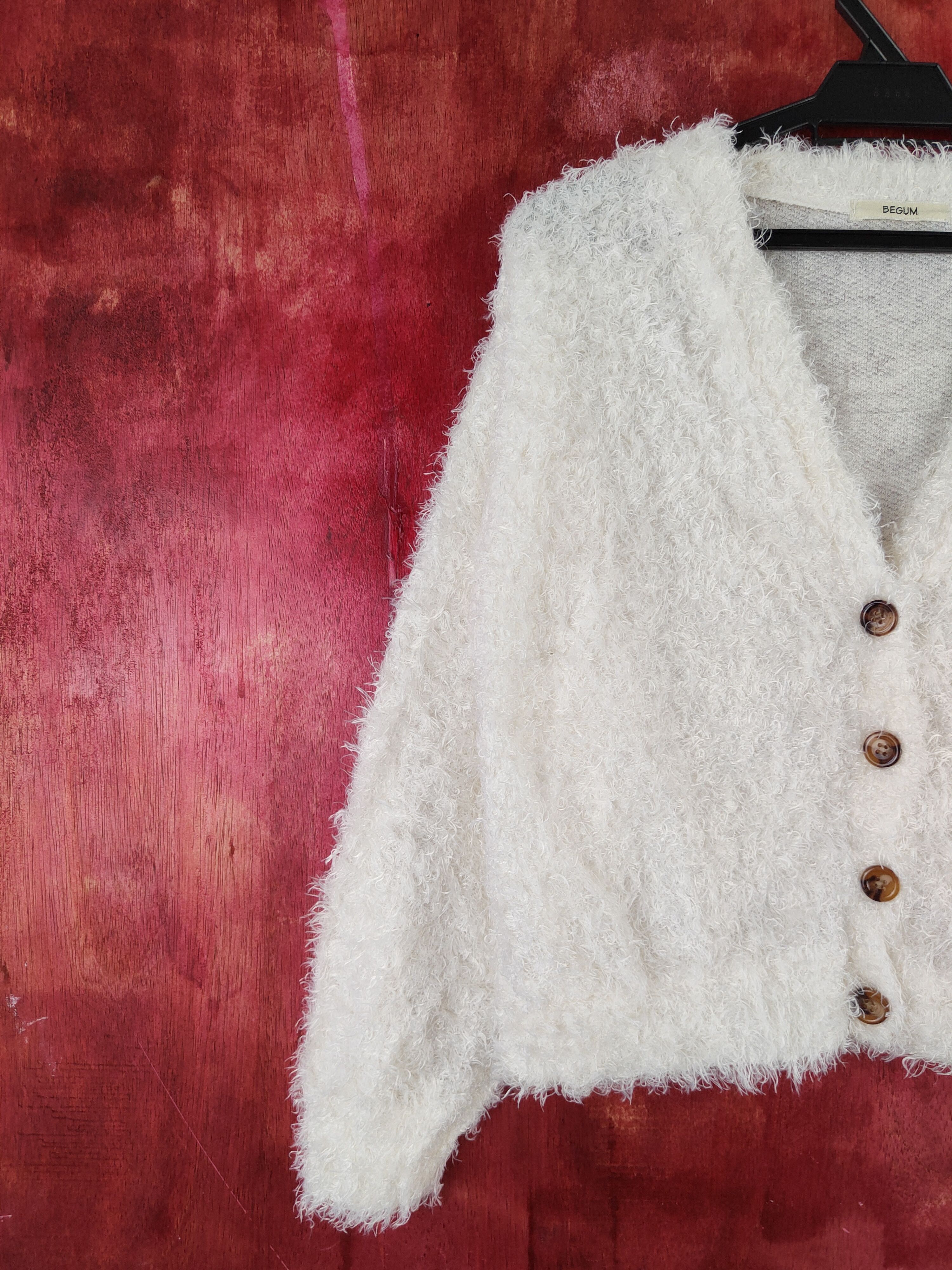 Homespun Knitwear × Japanese Brand Begum Ivory Shag Shaggy Fur Mohair Knitwear Cardigan #S2035 Size M / US 6-8 / IT 42-44 - 3 Thumbnail