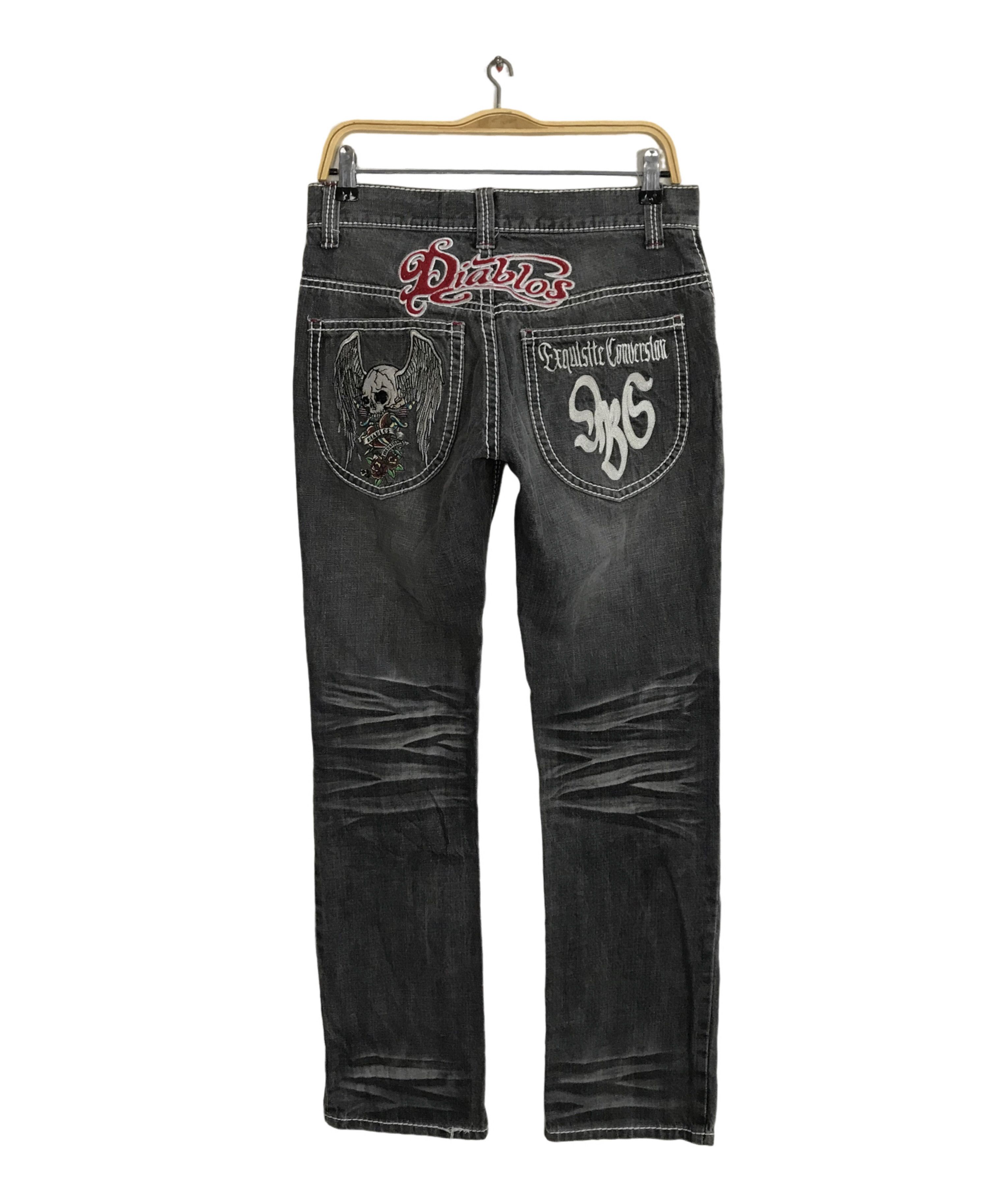 Japanese Brand Diablos Exquilsite Converslou Black Jeans Embroidery Logo Size 29" - 1 Thumbnail