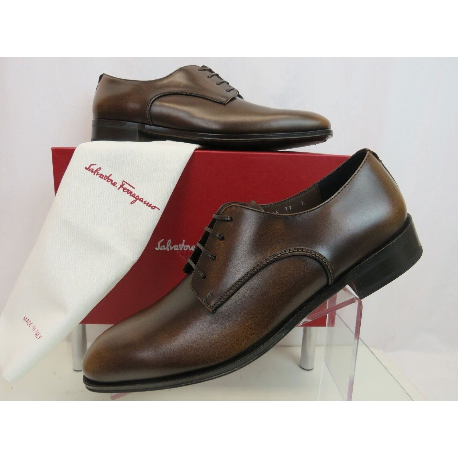 Salvatore Ferragamo FERRAGAMO DANIEL BURNISHED BROWN LEATHER LACE OXFORDS 9.5 E Size US 9.5 / EU 42-43 - 1 Thumbnail