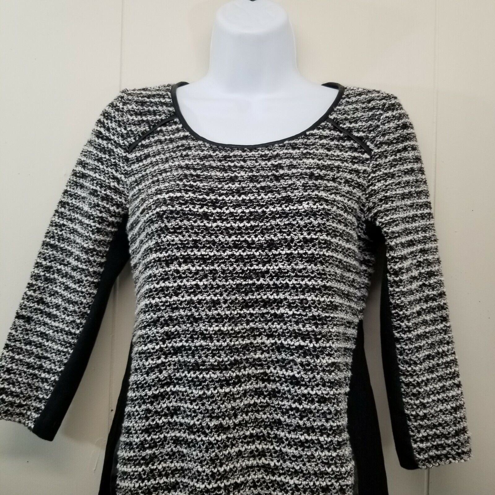Anthropologie Maeve XSP Boucle Dress Black White Marled Stripe Anthropolog Size XS / US 0-2 / IT 36-38 - 2 Thumbnail