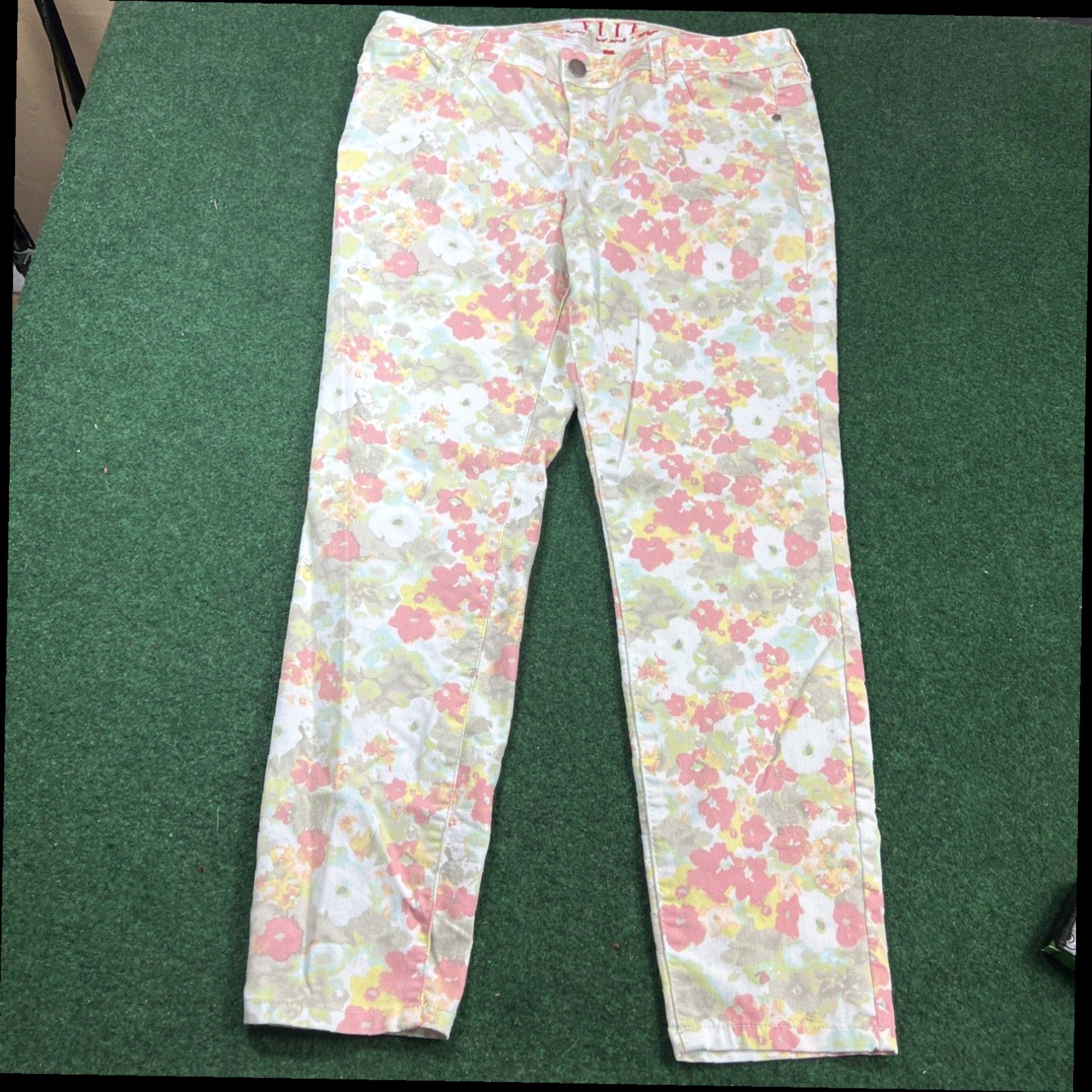 Vintage Elle Jeans Womens Size 14 Flower Pants Pockets Straight Casual 33x29 Ladies Size 36" / US 14 / IT 50 - 1 Thumbnail
