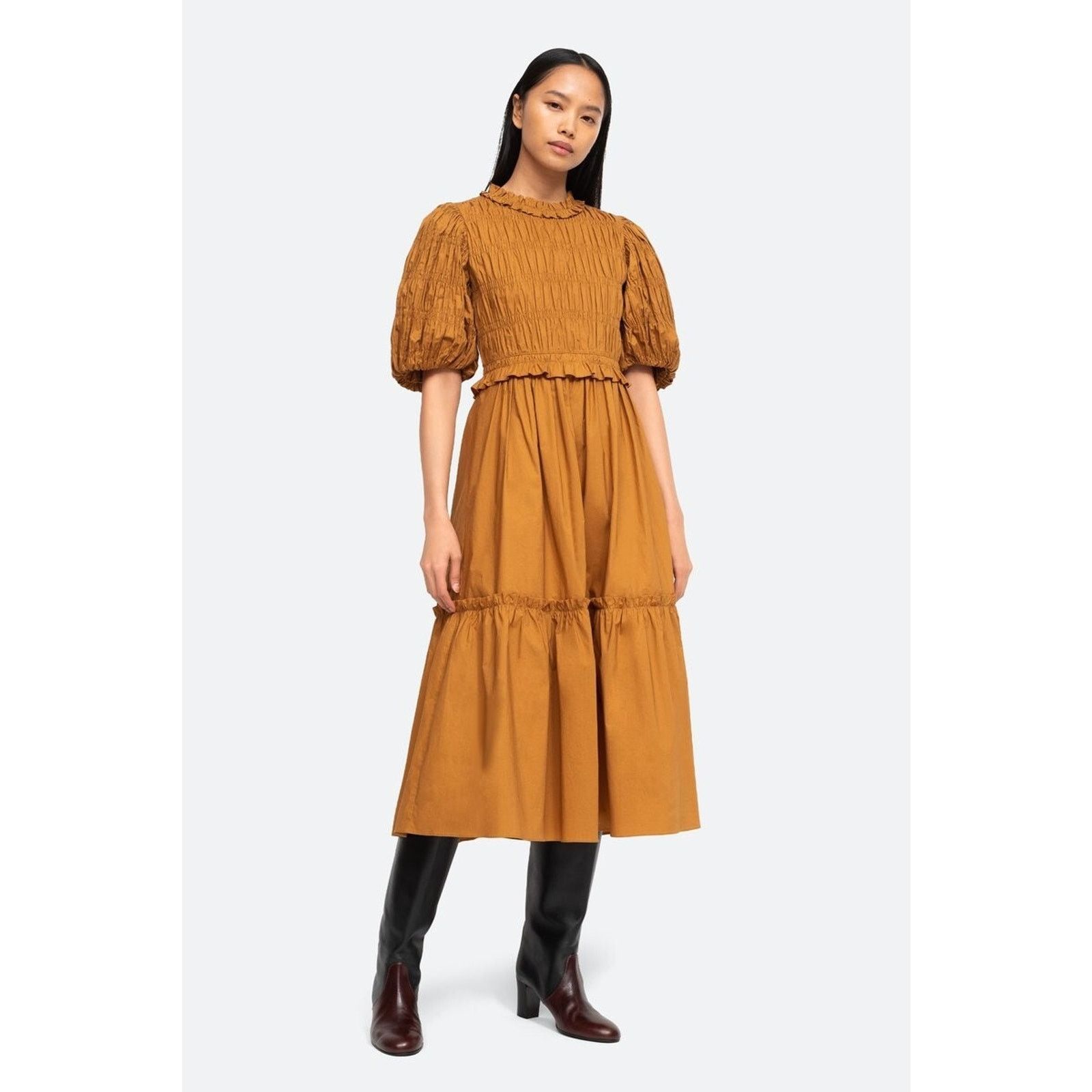Sea New York Sea New York Rene Smocked Bronze Tiered Midi Dress US 0 Size XS / US 0-2 / IT 36-38 - 1 Thumbnail