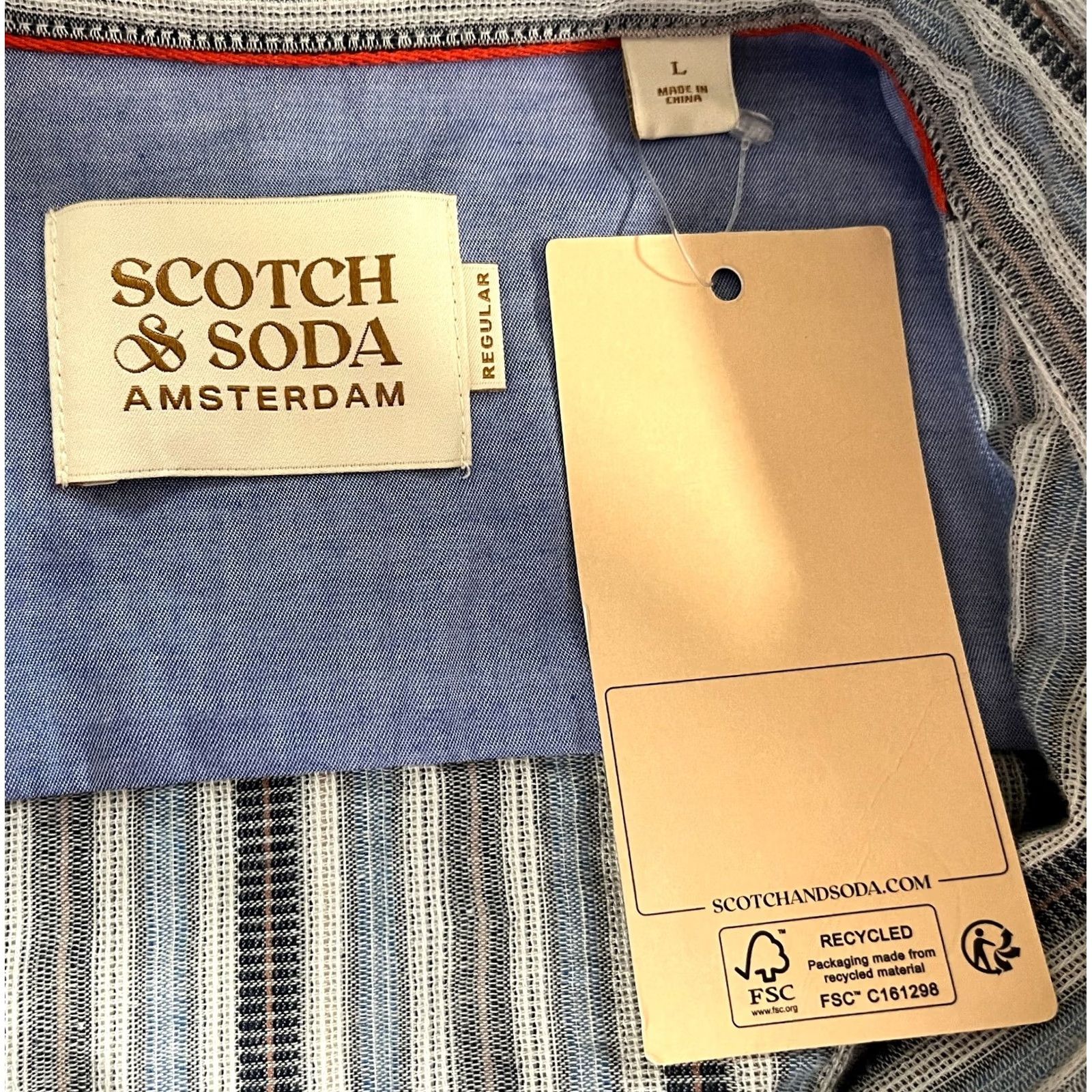 Scotch & Soda SCOTCH & SODA Men’s Lightweight Dobby Stripe Button-Up Shirt - Multicolor Cotton, Size L, NWT, Casual, Long Sleeve, Collared, Pockets, Regular Fit Size US L / EU 52-54 / 3 - 5 Thumbnail