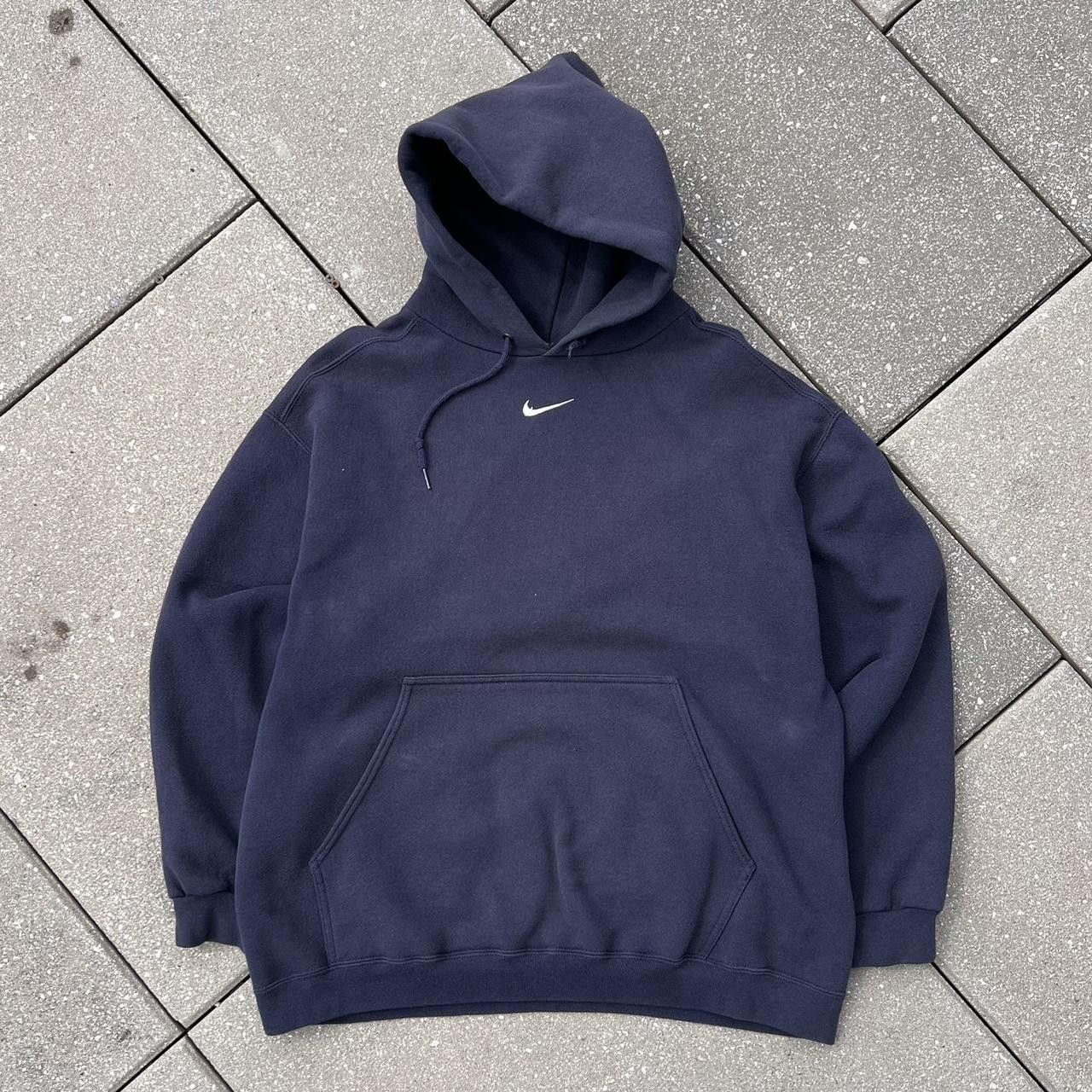 image of 1990S Vintage Hoodie Nike Center Swoosh Usa 90’S Navy Blue, Men's (Size Large)