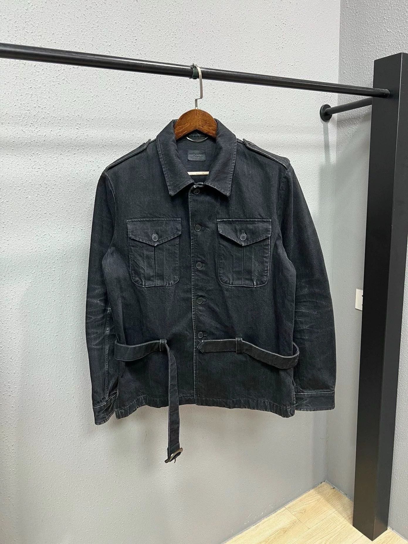 Saint Laurent Paris Saint Laurent Washed Black Belted Denim Jacket Size US M / EU 48-50 / 2 - 1 Thumbnail