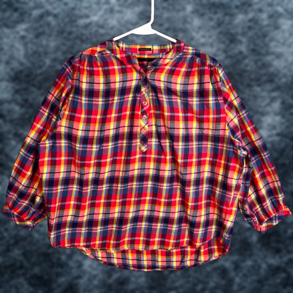 MOTHER MOTHER Women's Plaid Blouse Large Red Long Sleeve Cotton Button Pullover Casual Size L / US 10 / IT 46 - 1 Thumbnail