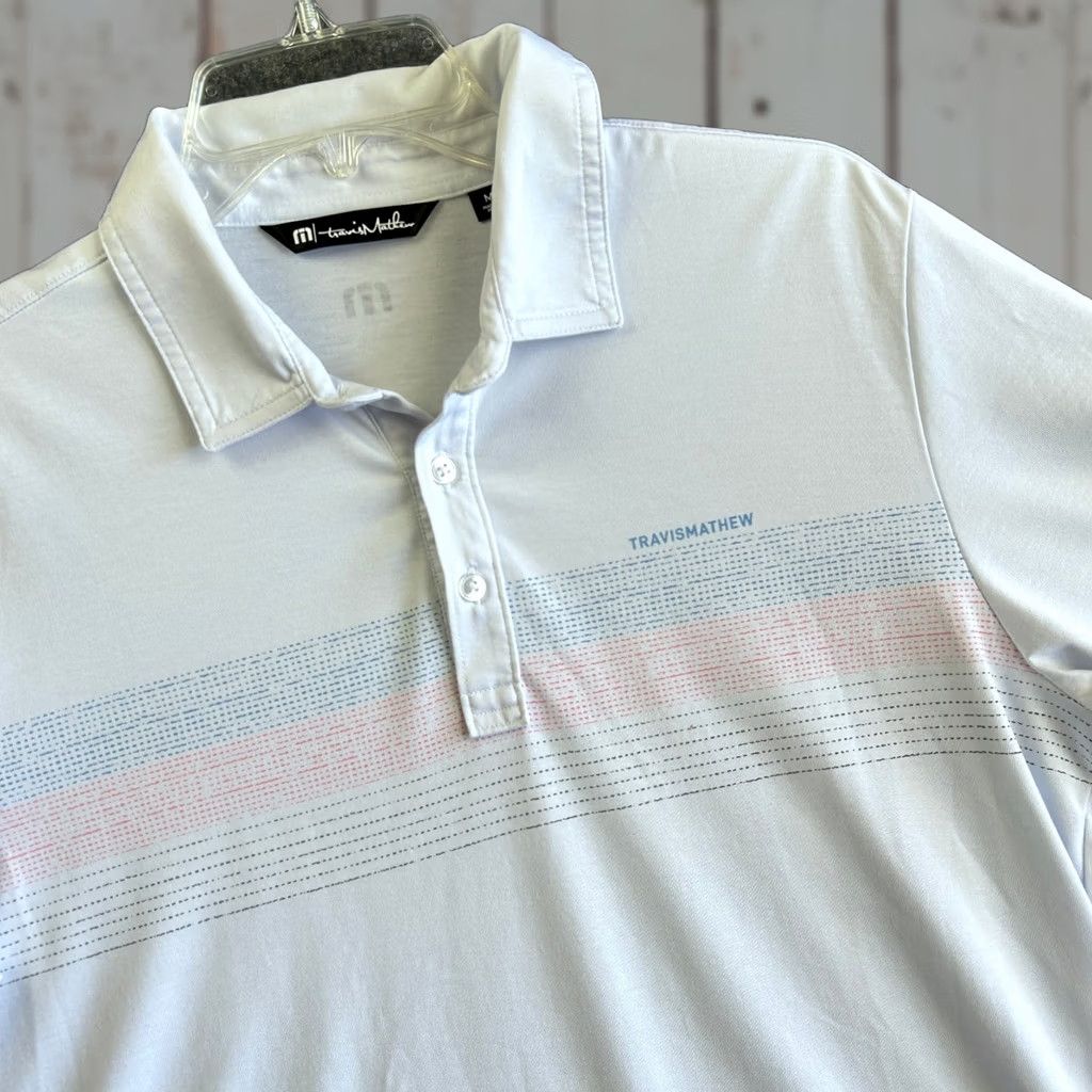 TravisMathew Travis Mathew Polo Shirt Mens M White Striped Pima Cotton Casual Slim Fit Logo Golf Activewear Shirt Size US M / EU 48-50 / 2 - 1 Thumbnail