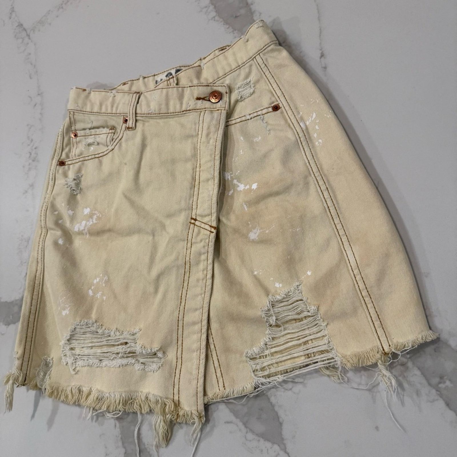 Free People Free People We The Free FauxWrap Distress MiniSkirt Womens25 Size 25" / US 0 / IT 36 - 5 Thumbnail
