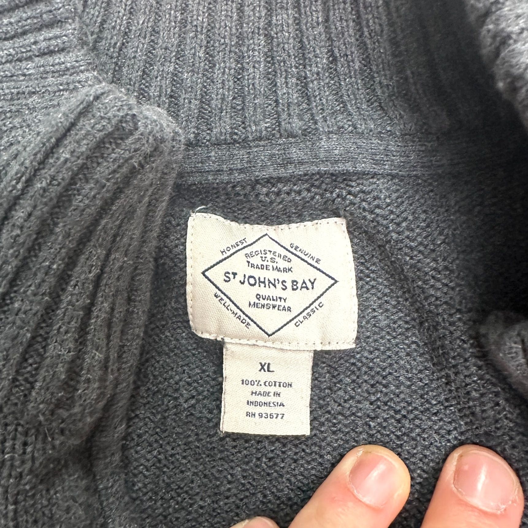 Vintage St. John's Bay Sweater Adult XL Gray 1/4 Zip Mock Neck Cotton Knit Pullover Cable-Knit Mens Size US XL / EU 56 / 4 - 4 Thumbnail