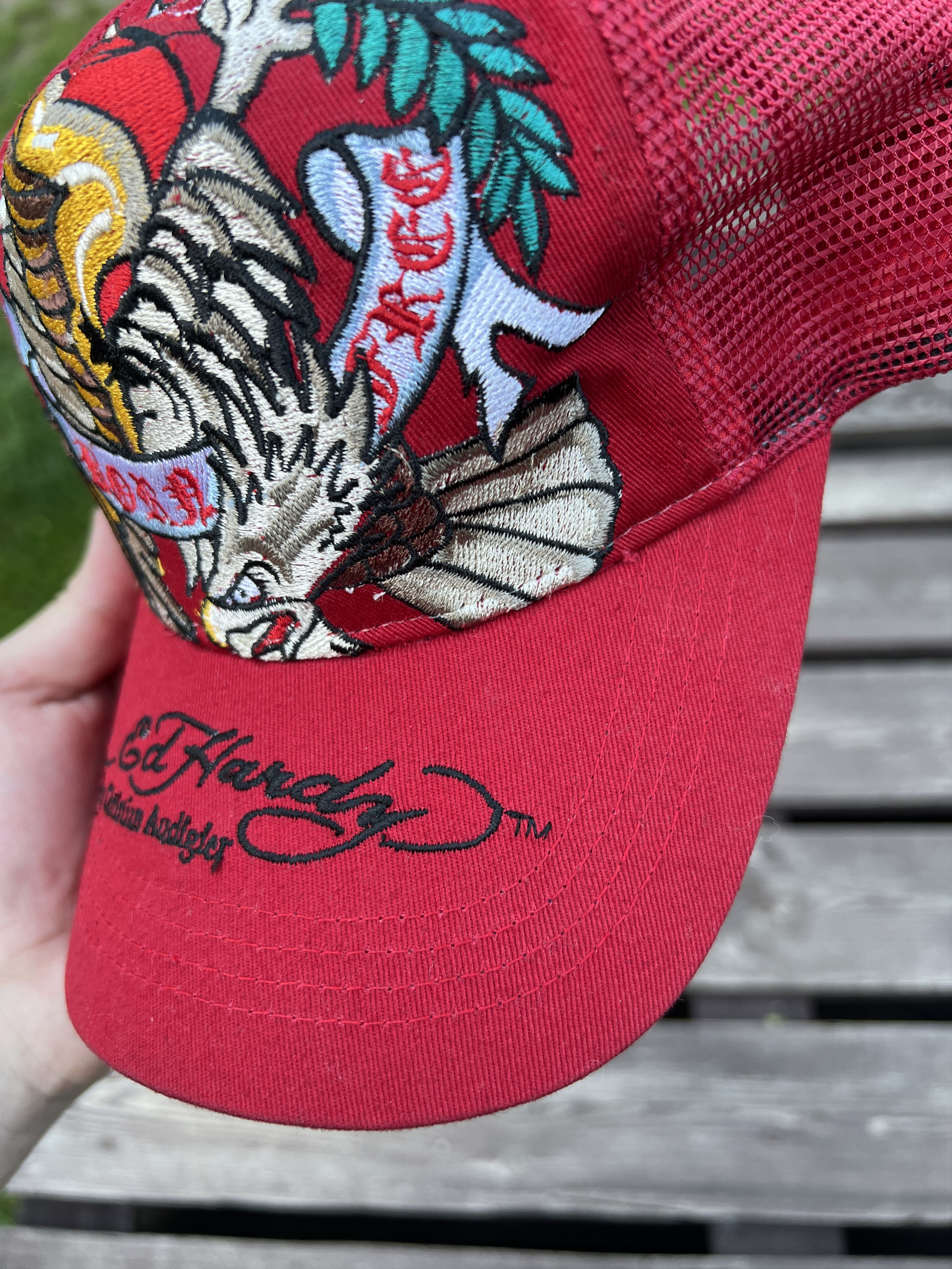 Ed Hardy × Vintage Ed Hardy Vintage Y2K Red Cap Size ONE SIZE - 6 Thumbnail