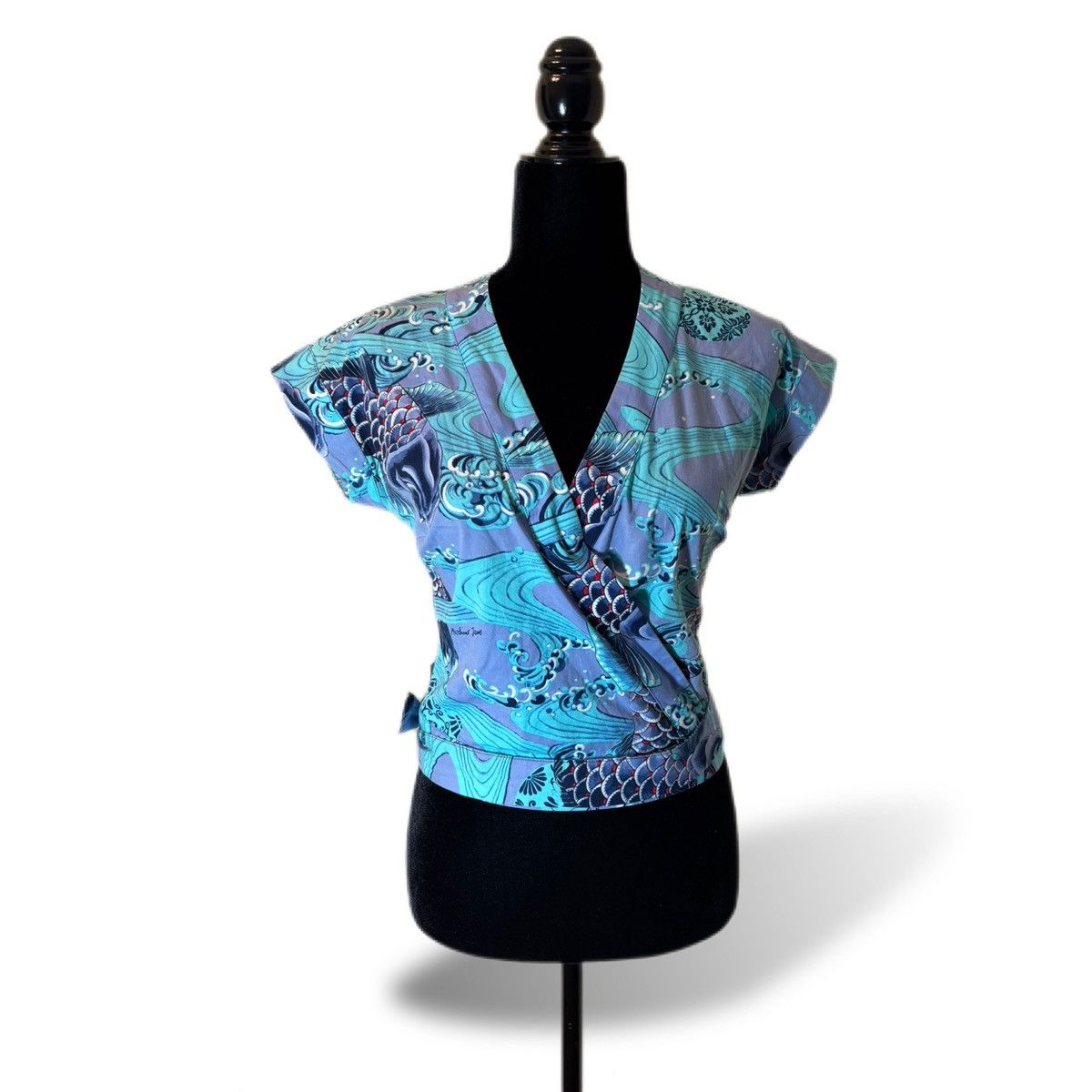 Moschino × Vintage Vintage Moschino Blue Koi Fish Kimono Wrap Top Size S / US 4 / IT 40 - 1 Thumbnail