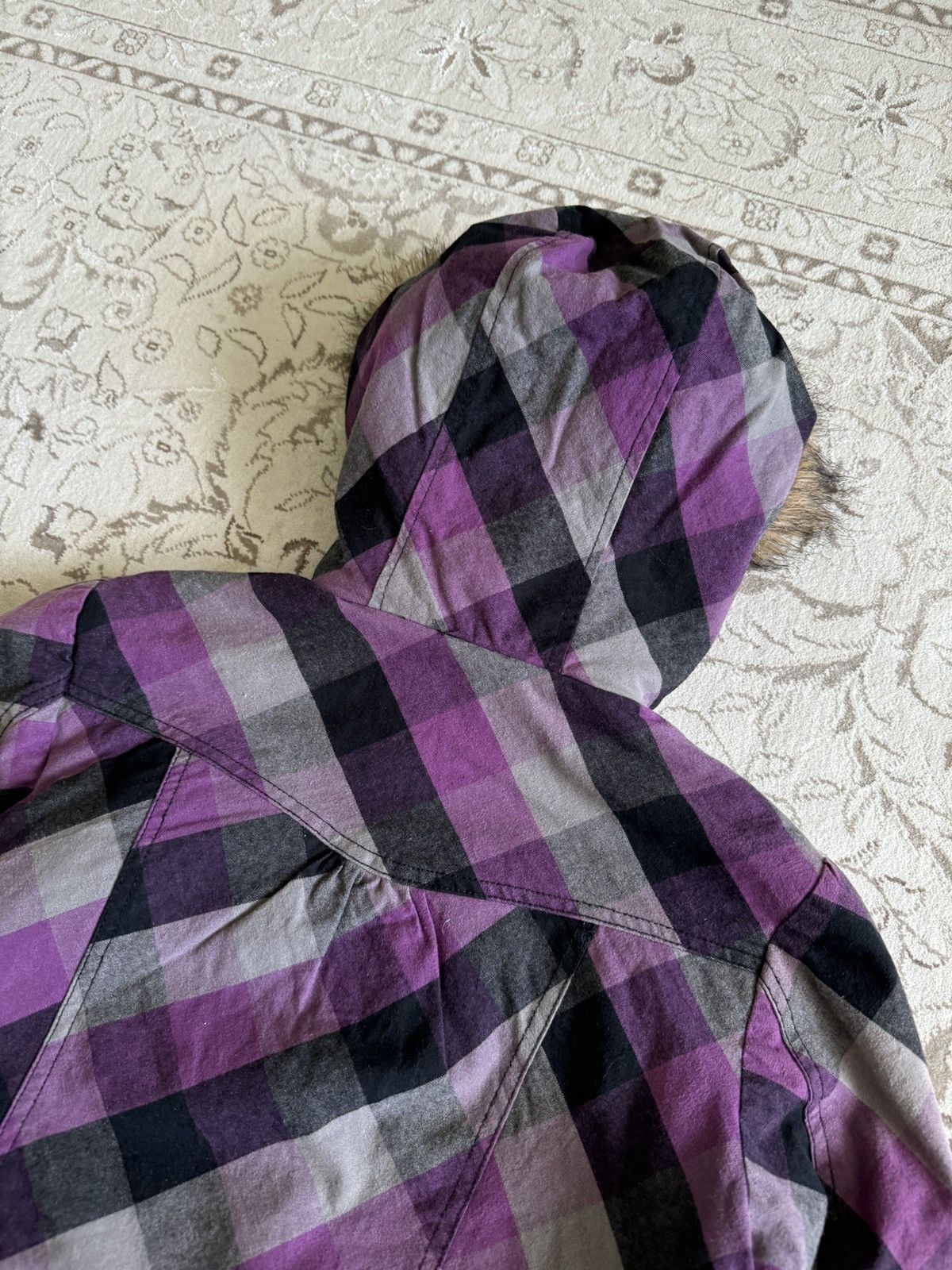 Hysteric Glamour Vintage Fur Hood Plaid Canvas Crop Jacket Punk Goth Emo Y2K Size S / US 4 / IT 40 - 15 Thumbnail
