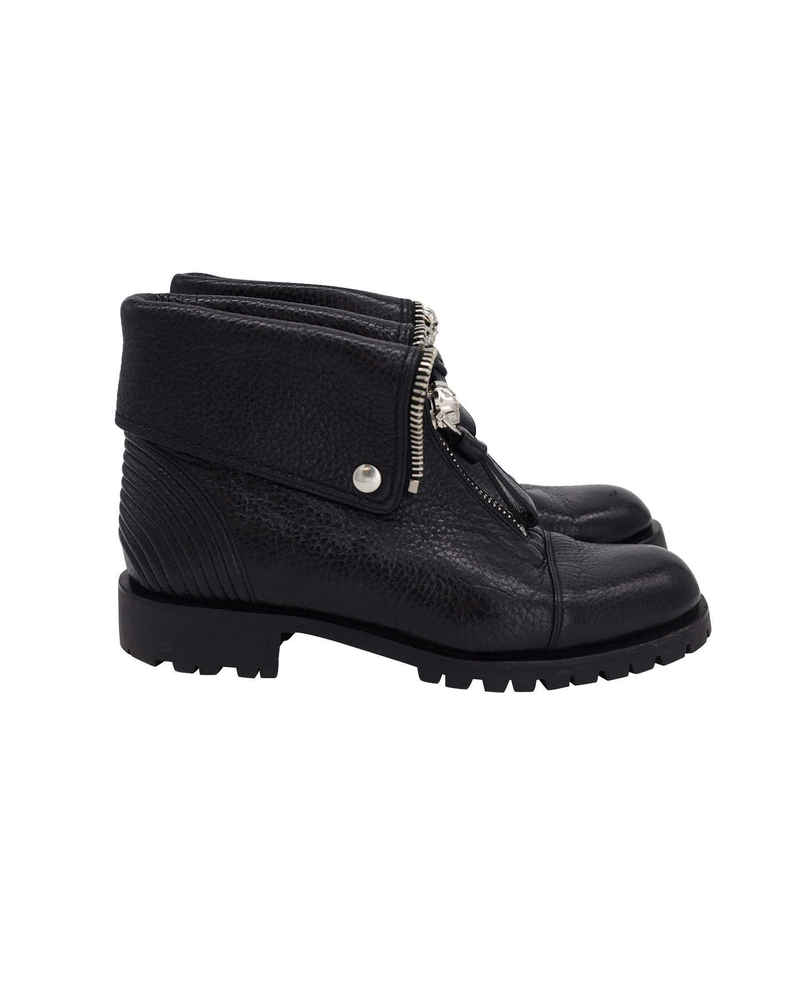 image of Folded Overlay Zip Ankle Boots In Black Leather By Alexander Mcqueen, Women's (Size 9)