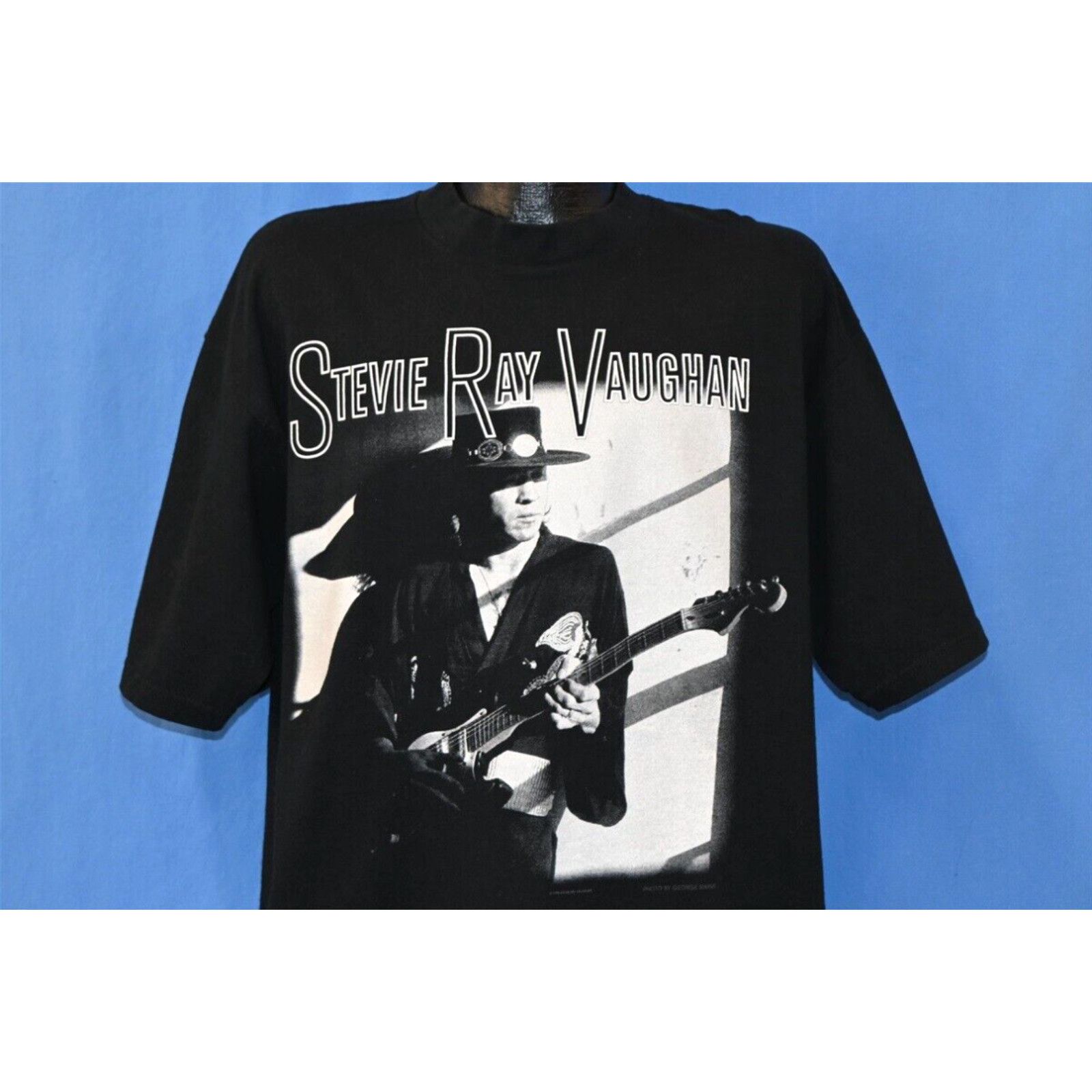 image of Vintage 90's Stevie Ray Vaughan Greatest Hits Legacy Blues Rock Guitar T-Shirt XL in White, Men's