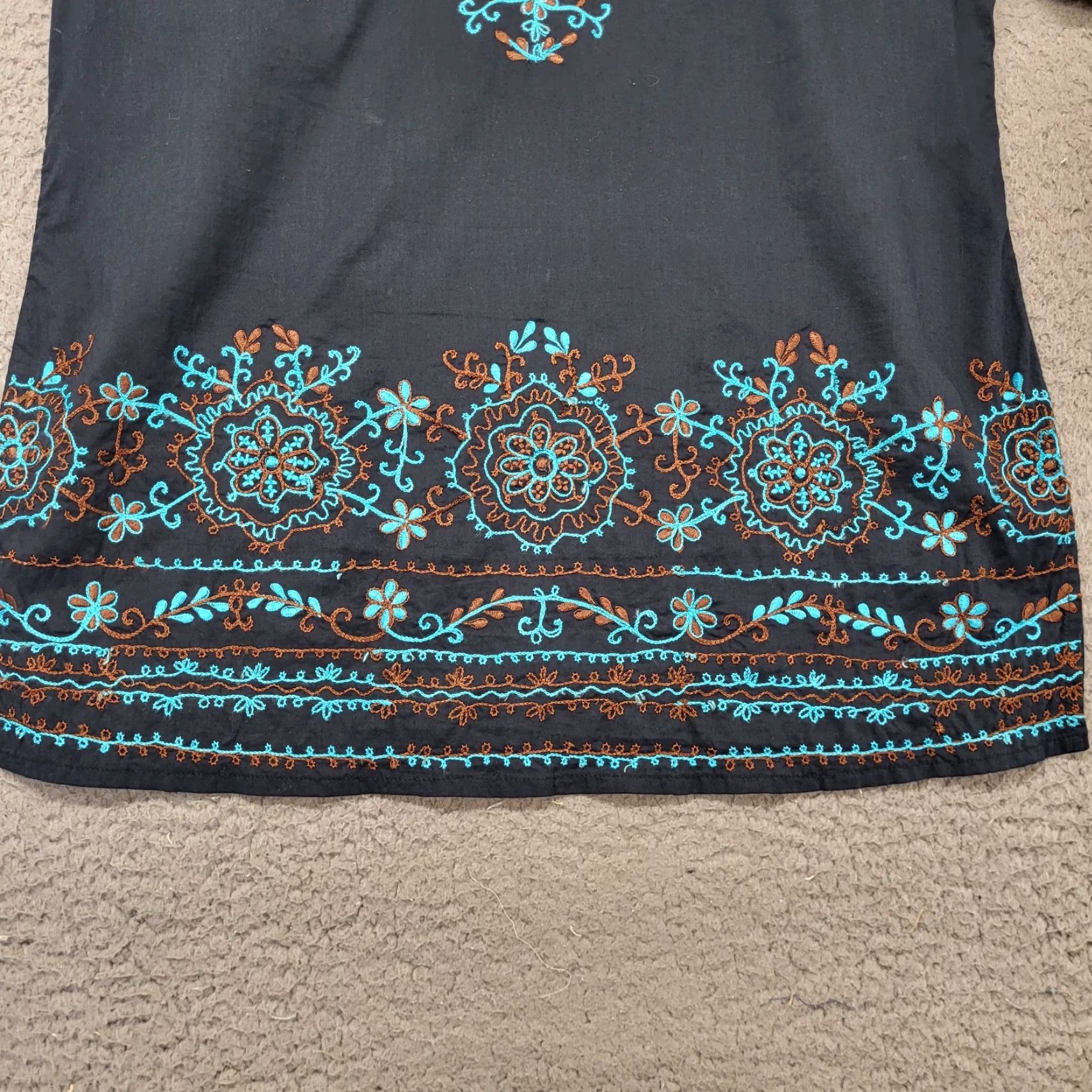 Vintage Cejon Blouse Women's M/L Black Teal Embroidered Long Sleeve Tunic Boho Shirt Dress? Size M / US 6-8 / IT 42-44 - 4 Thumbnail