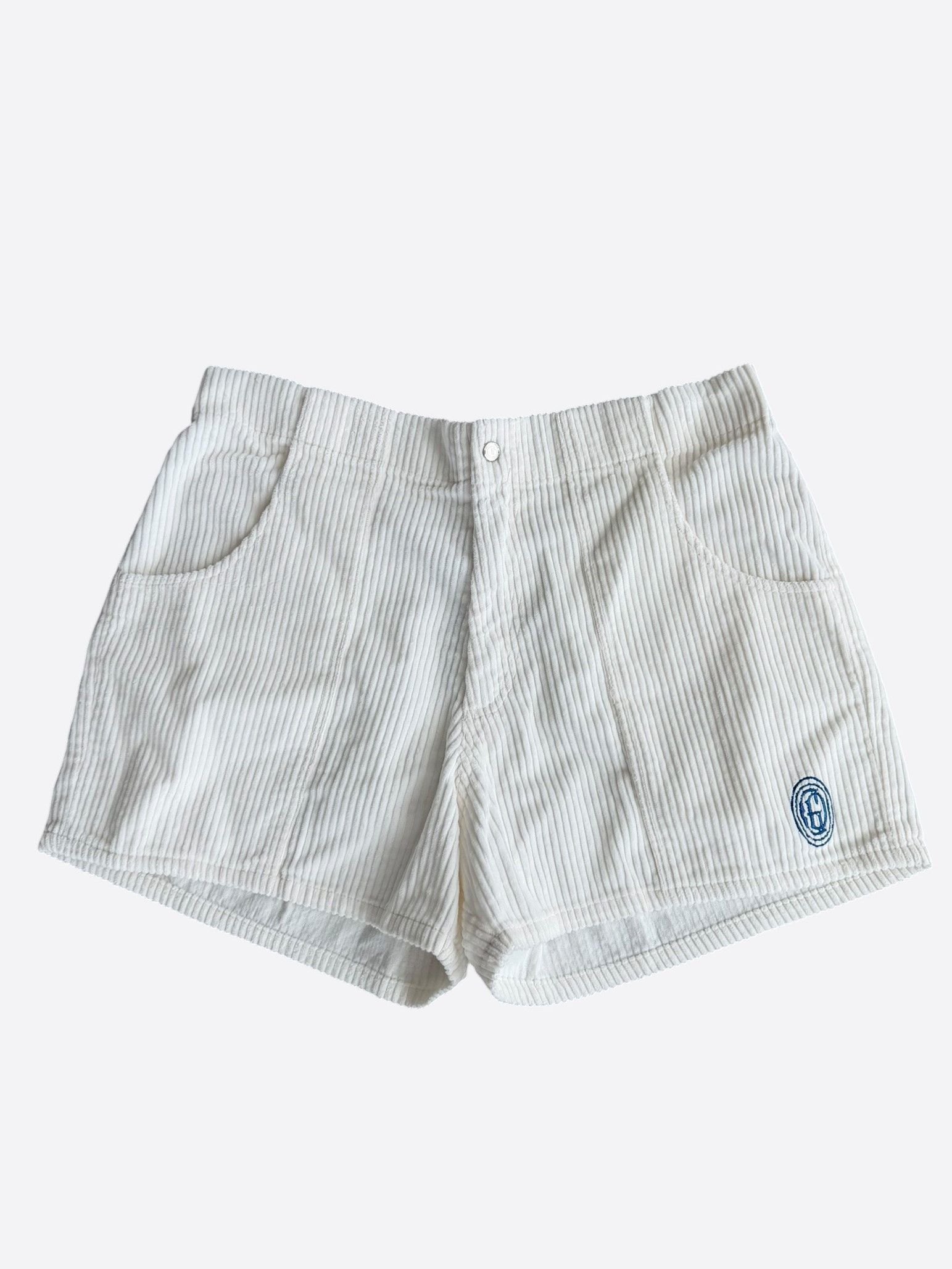 Gallery Dept. White & Blue Corduroy Embroidered Logo Surf Shorts Size US 38 / EU 54 - 1 Thumbnail