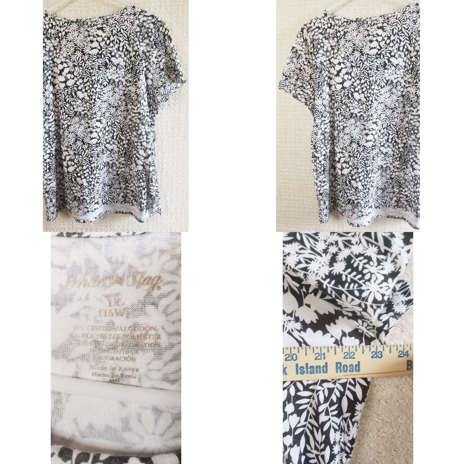 Vintage White Stag Women’s Blouse 1X Floral Round Crochet Neck Bell Sleeve Top Black White Shirt Ladies Tunic Summer Spring Fall Size XL / US 12-14 / IT 48-50 - 8 Thumbnail