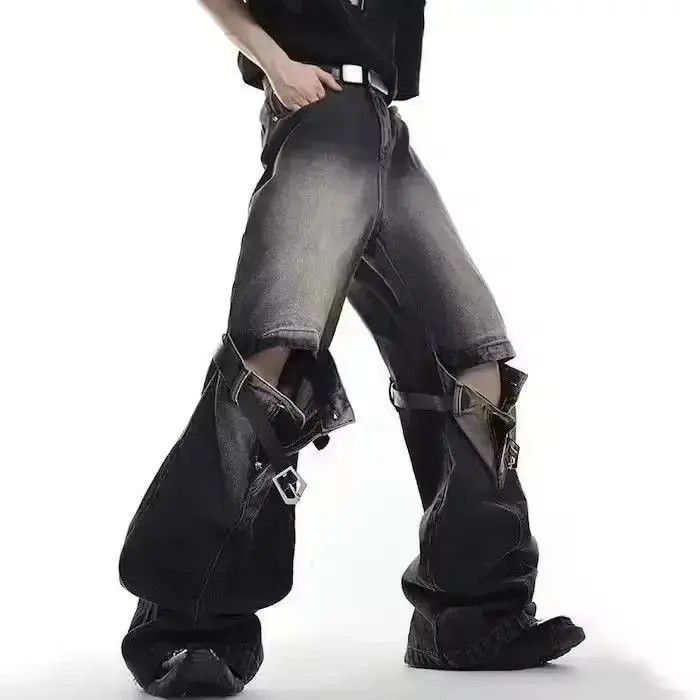 Japanese Brand Bell-bottomed jeans wide legs straight with a joint punk Size US 32 / EU 48 - 4 Thumbnail