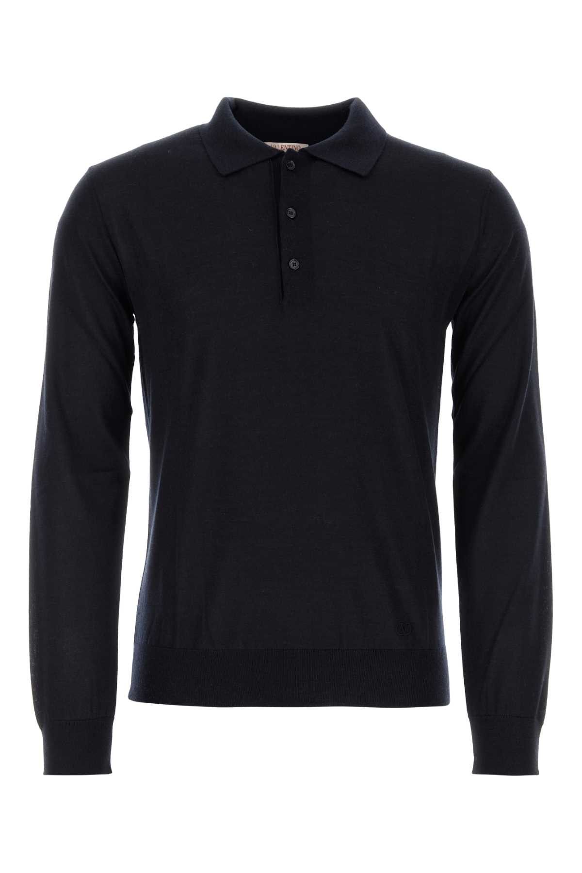 image of Valentino Garavani Midnight Blue Cashmere Blend Polo Shirt, Men's (Size Medium)