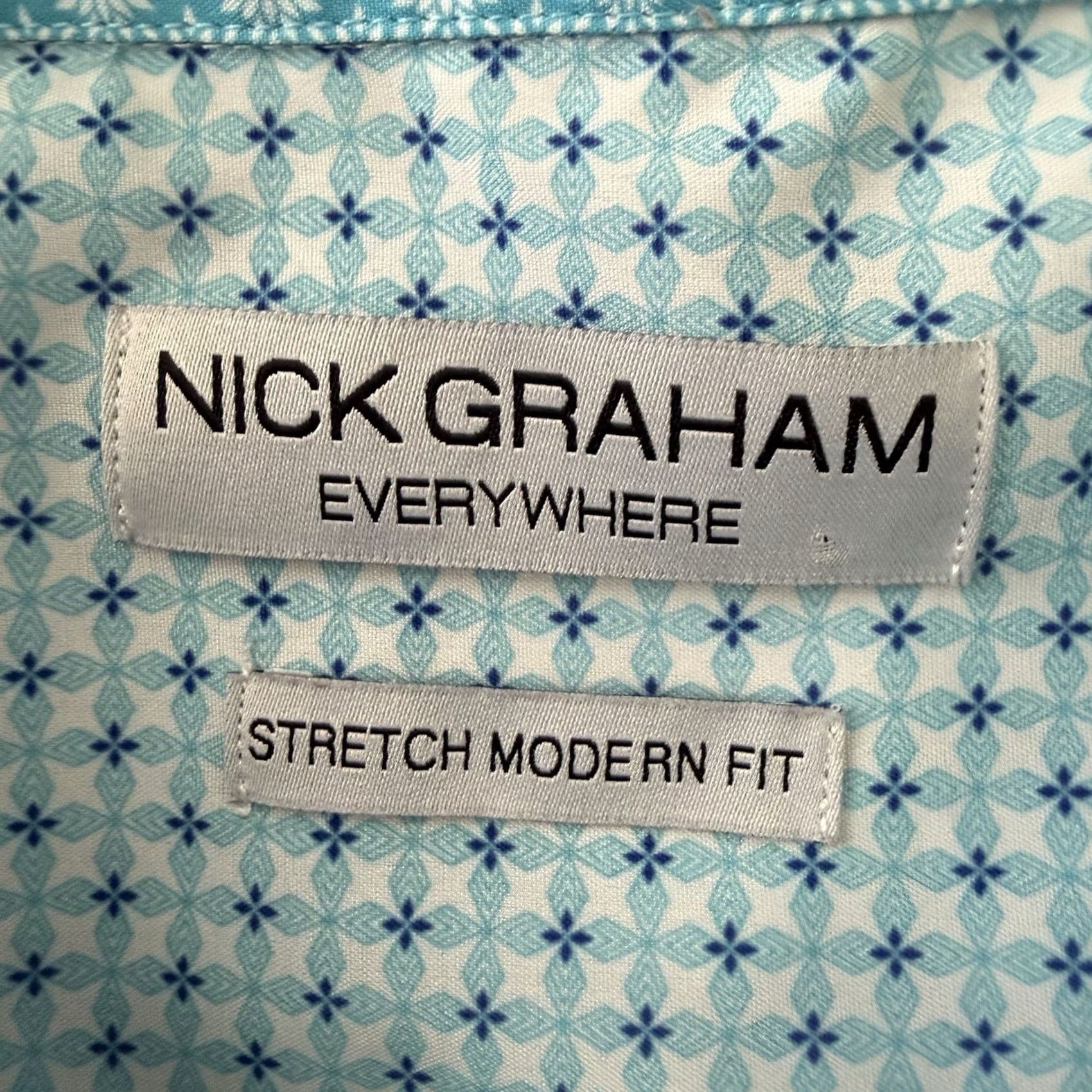 Vintage Nick Graham Everywhere Shirt Men XXL Blue Geometric Button Up Modern Fit Stretch Casual Travel Size US XXL / EU 58 / 5 - 2 Thumbnail