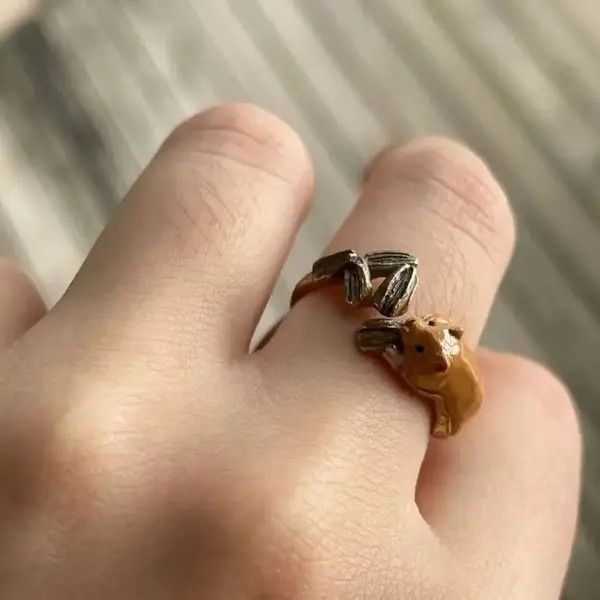 Jewelry Chipmunk Eat Seed Adjustable Ring Size ONE SIZE - 3 Thumbnail