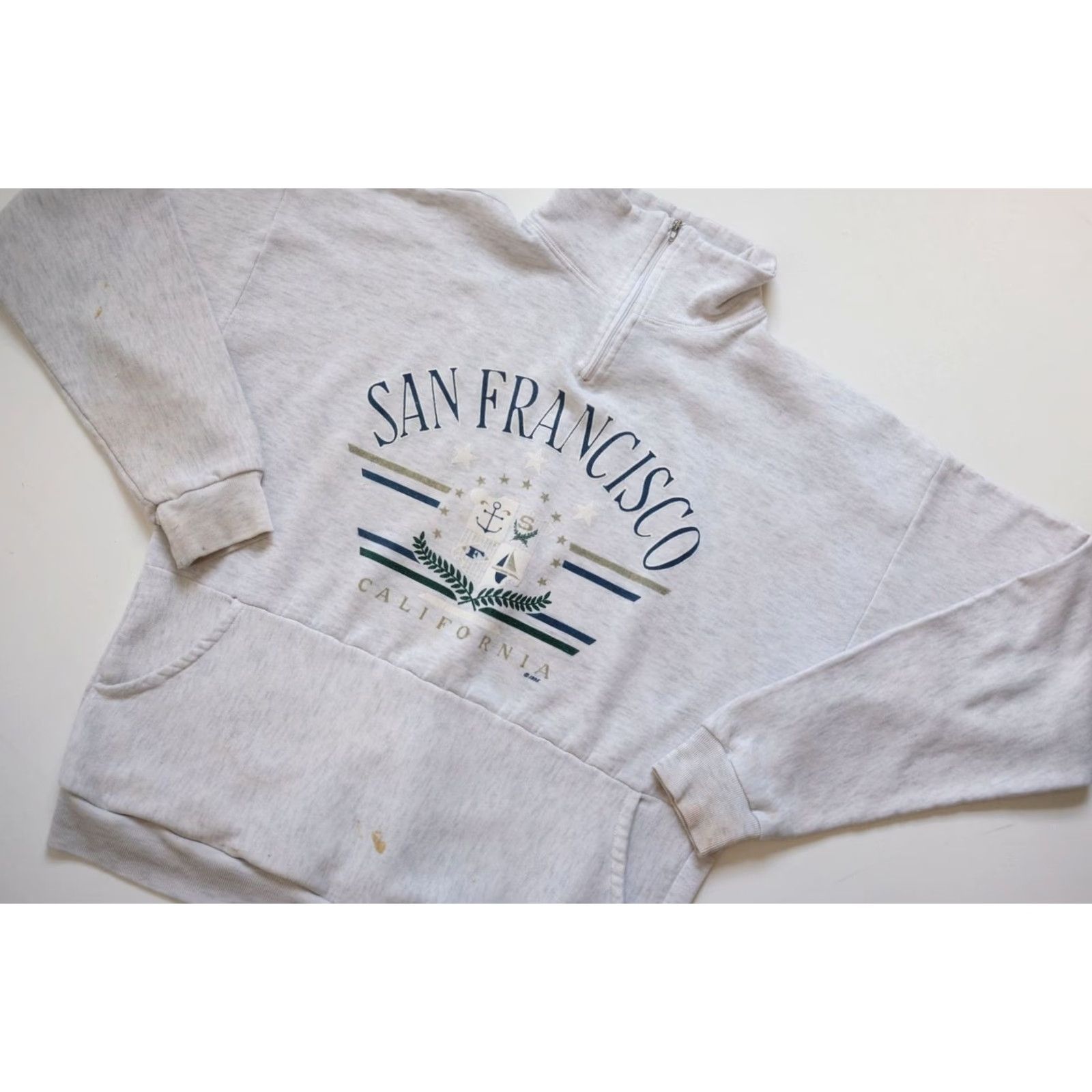 Etro VINTAGE 90s RETRO SAN FRANCISCO CALIFORNIA DISTRESSED GRAY1995 1/4 ZIP SWEATSHIRT LG Sweatshirt MEN Gray 1/4 Zip 90s Retro"} Size US L / EU 52-54 / 3 - 4 Thumbnail