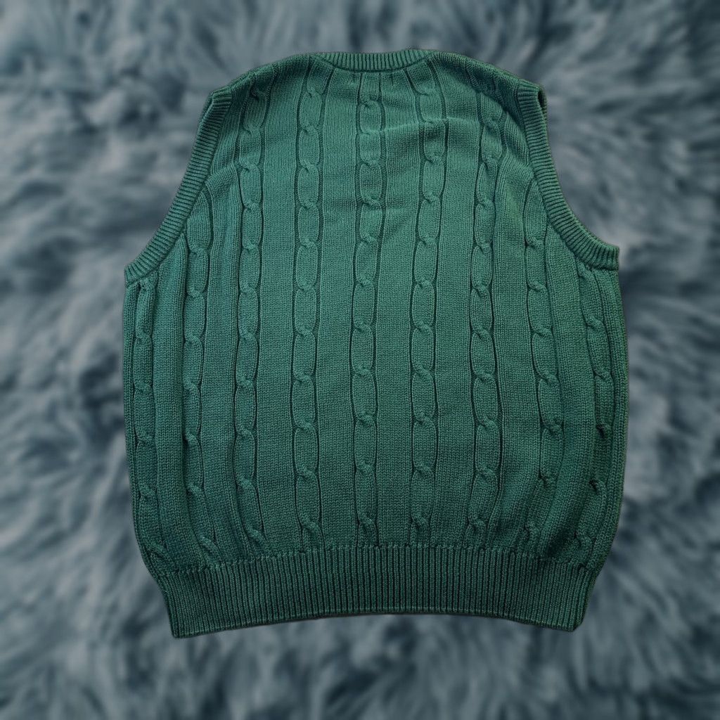 Izod VINTAGE Izod Vest Mens L Green Cable Knit Cricket Tennis Golf Vest Size US L / EU 52-54 / 3 - 1 Thumbnail