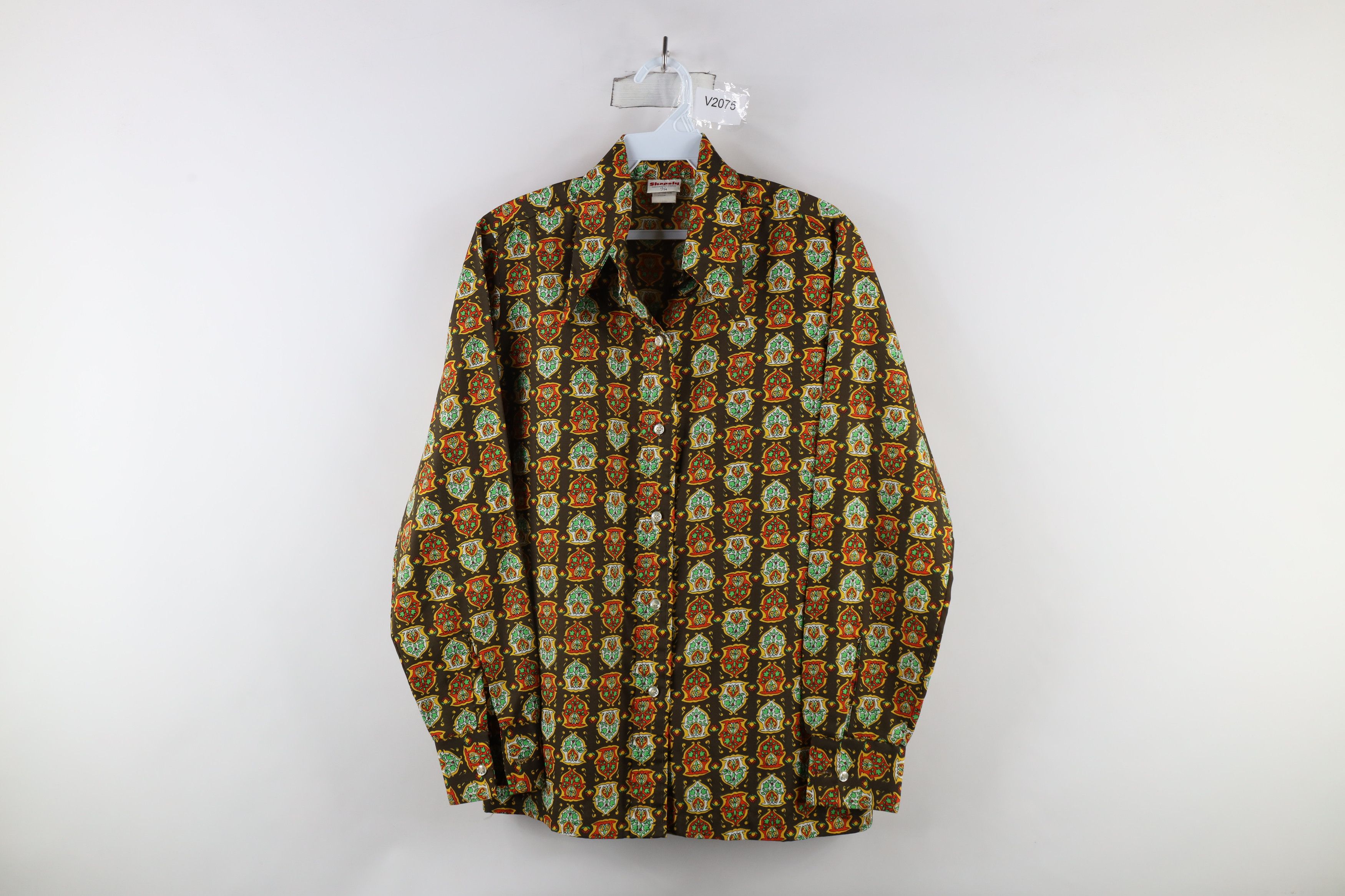 Vintage Vintage 60s 70s Streetwear Crest Flower Button Shirt USA Size XL / US 12-14 / IT 48-50 - 1 Thumbnail
