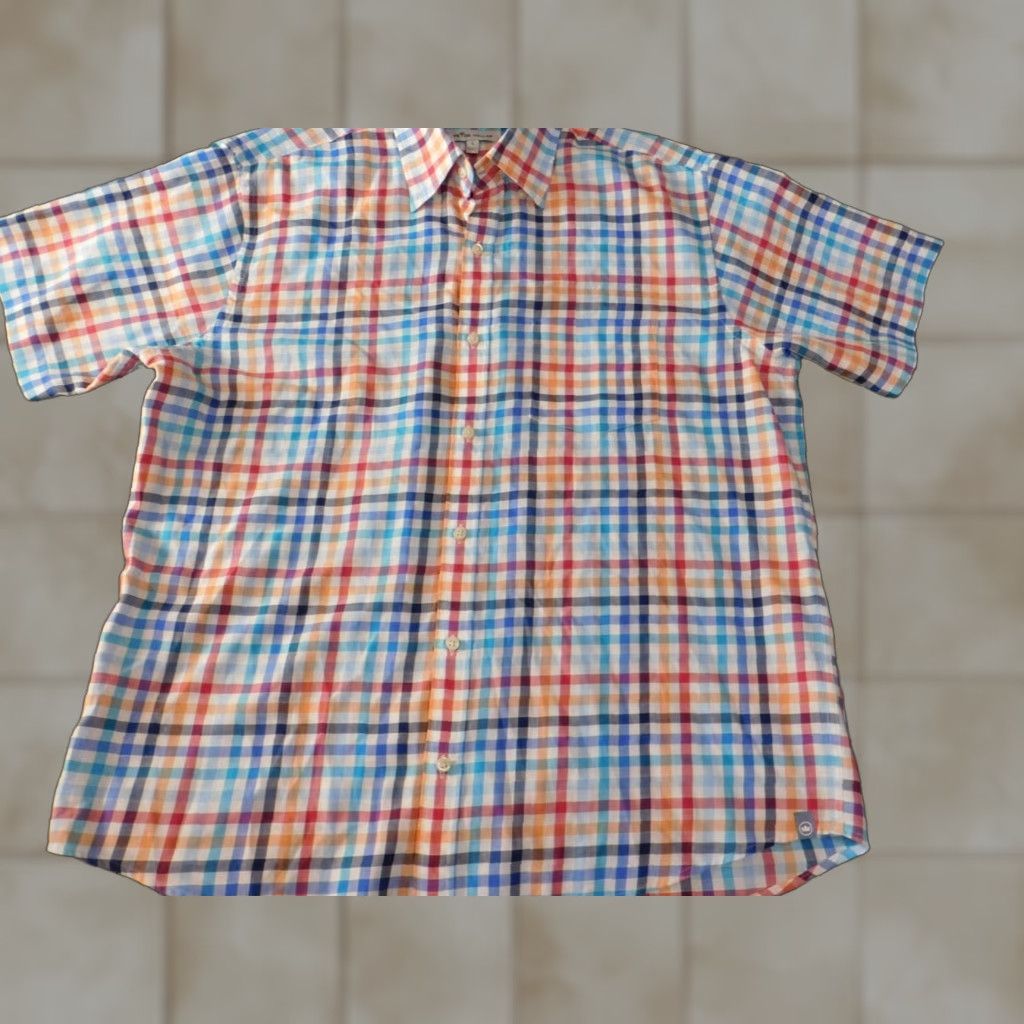 Peter Millar Peter Millar Button-Up Shirt Mens L Blue Plaid Short Sleeve Collared Button-Down Knit Cotton Wrinkle Resistant Logo Vintage No Size US L / EU 52-54 / 3 - 1 Thumbnail