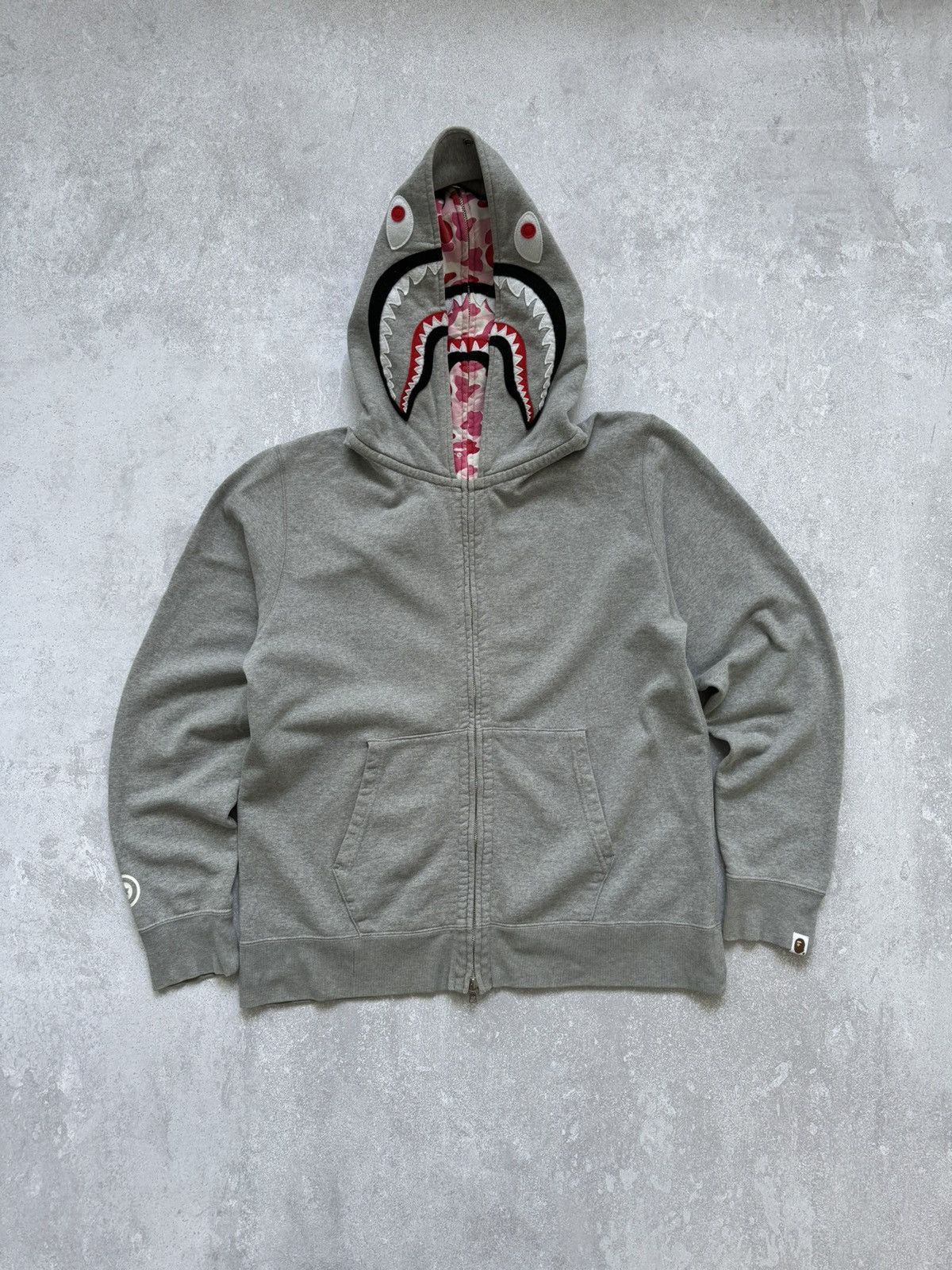 Pre-owned Bape Double Shark Full Zip Hoodie In Grey