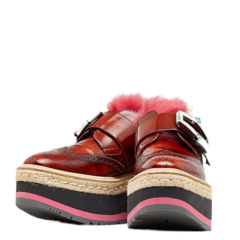 image of Prada Espadrille Fur Shoes in Brown, Women's