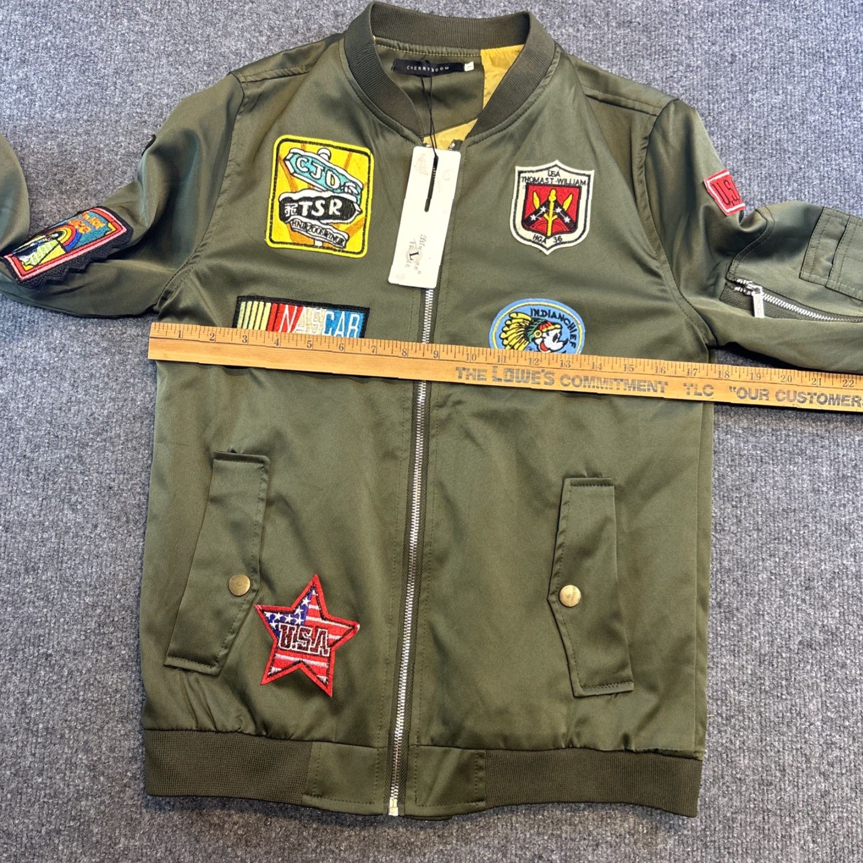 Vintage Flight Cherryboom Invincible LNBR Bomber Jacket Regular L Green Full Zip NWT Patches Mens Size US L / EU 52-54 / 3 - 4 Thumbnail