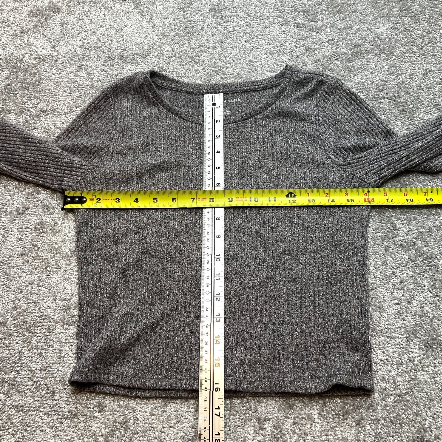 American Eagle Outfitters American Eagle Outfitters Sweatshirt Womens M Gray Pullover Cropped Ribbed Soft Stretch Long Sleeve Round Neck Casual Workwear Size M / US 6-8 / IT 42-44 - 4 Thumbnail