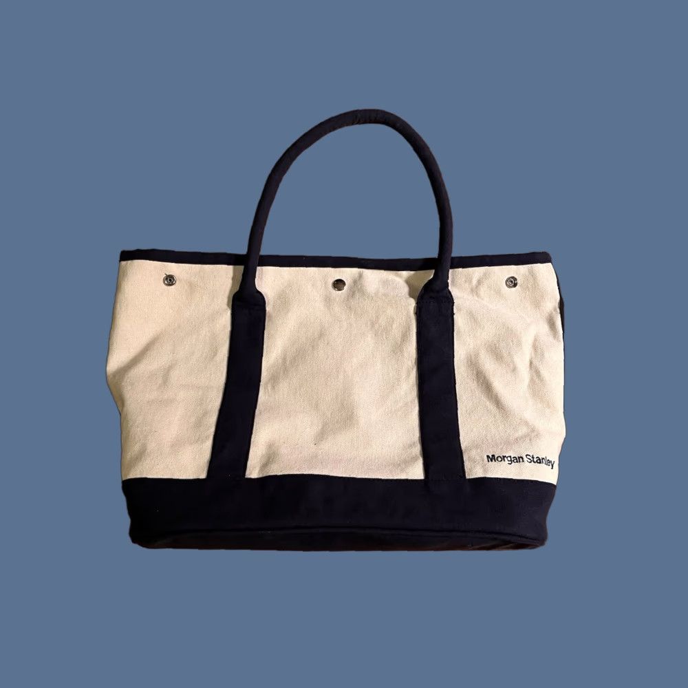 Vintage Scarborough & Tweed Morgan Stanley Canvas Tote Bag Tote Unisex Adults Medium White USA Vintage Size ONE SIZE - 1 Thumbnail