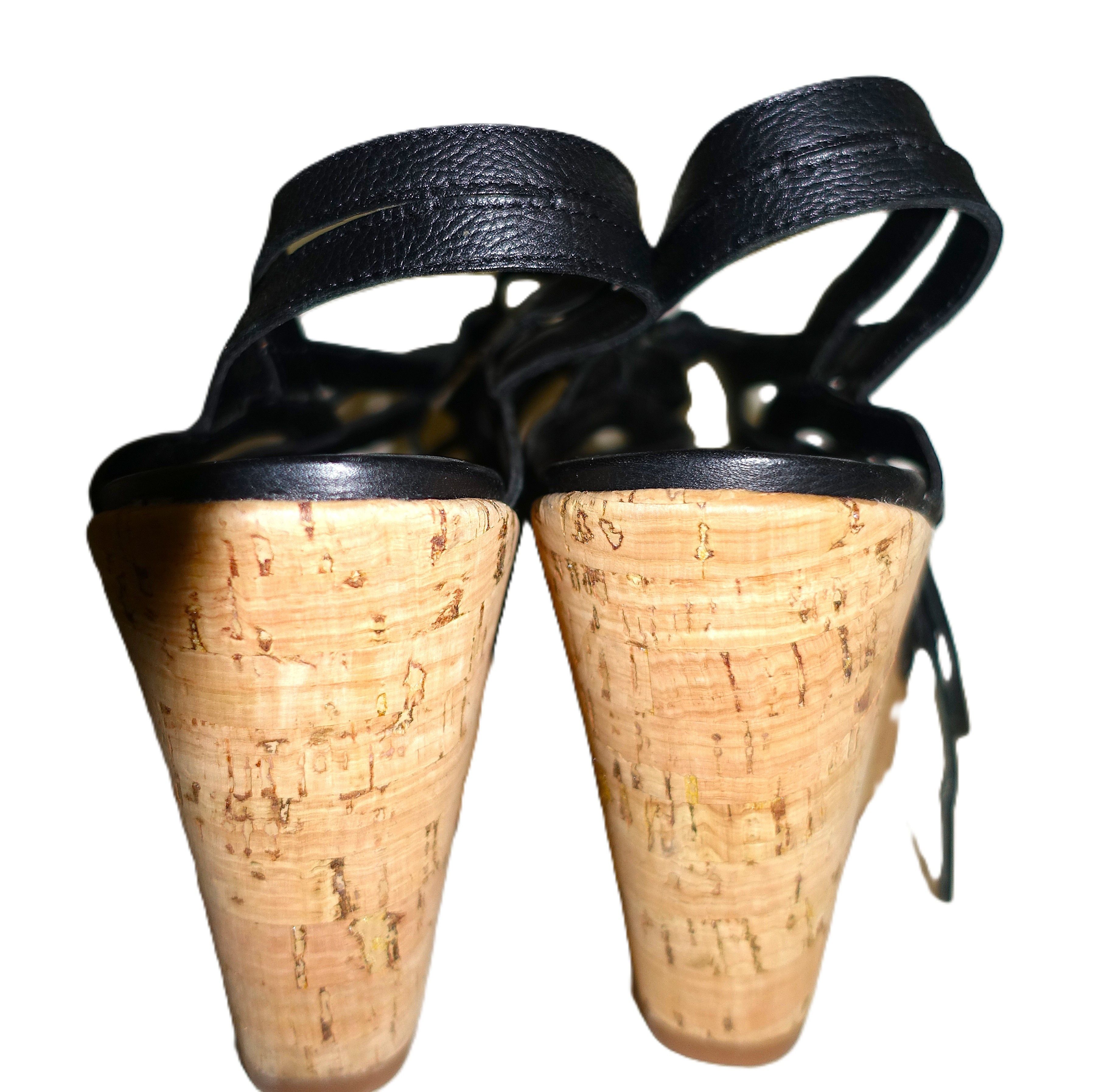 VANELI Vaneli Black Tie Up Cork Wedge Sandals 10.5 Size US 10.5 / IT 40.5 - 6 Thumbnail