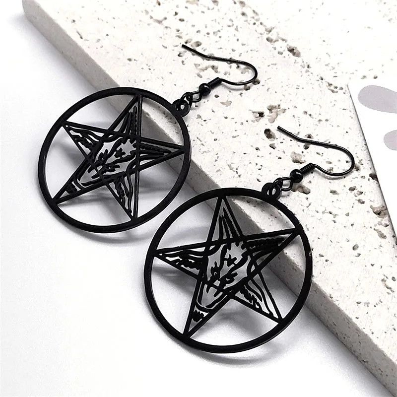 Jewelry Satan Inverted Pentagram Drop Earrings Jewelry Gift Size ONE SIZE - 1 Thumbnail